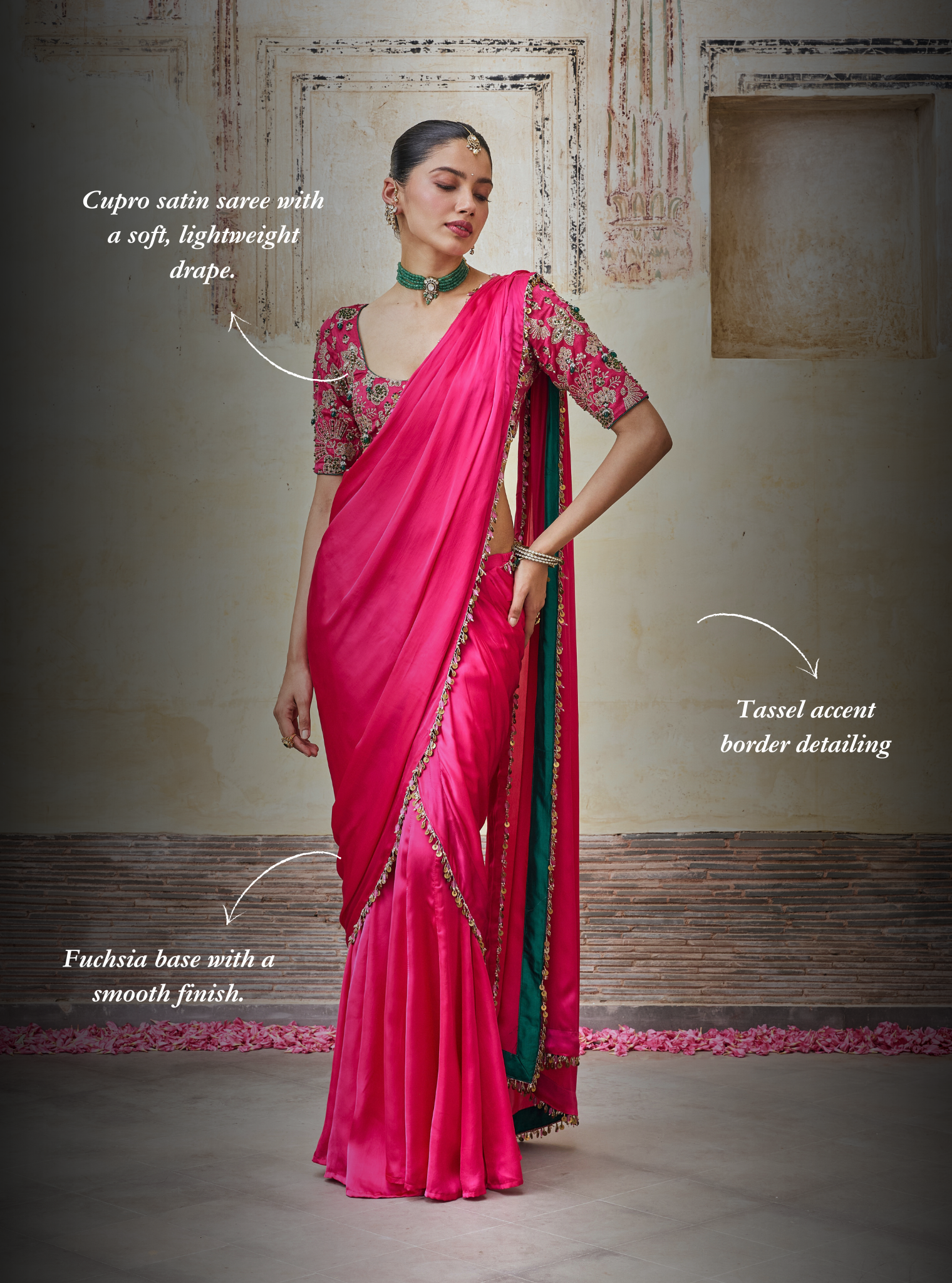 Saawari Cupro Satin Fuchsia Pre-draped Saree