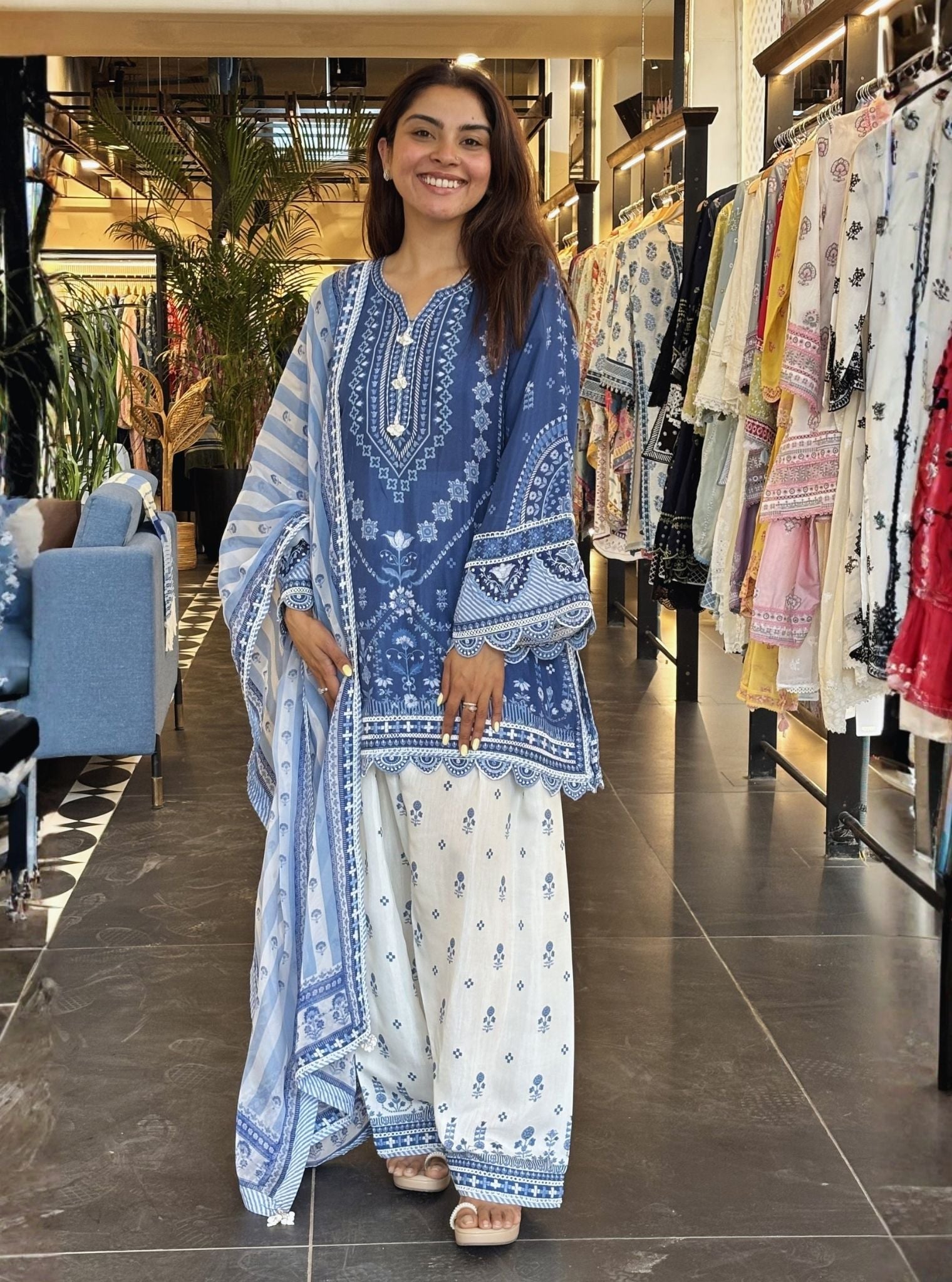 Ceya Lawn Printed Navy Kurta Set