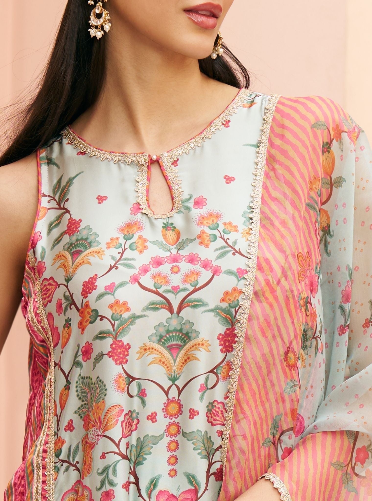 Taali Cpro Satin Printed Teal Blue Kurta Set