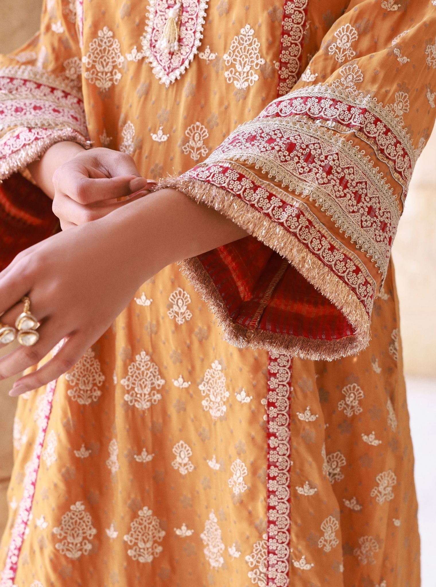 Aryela Mustard Banarsi Kurta Set