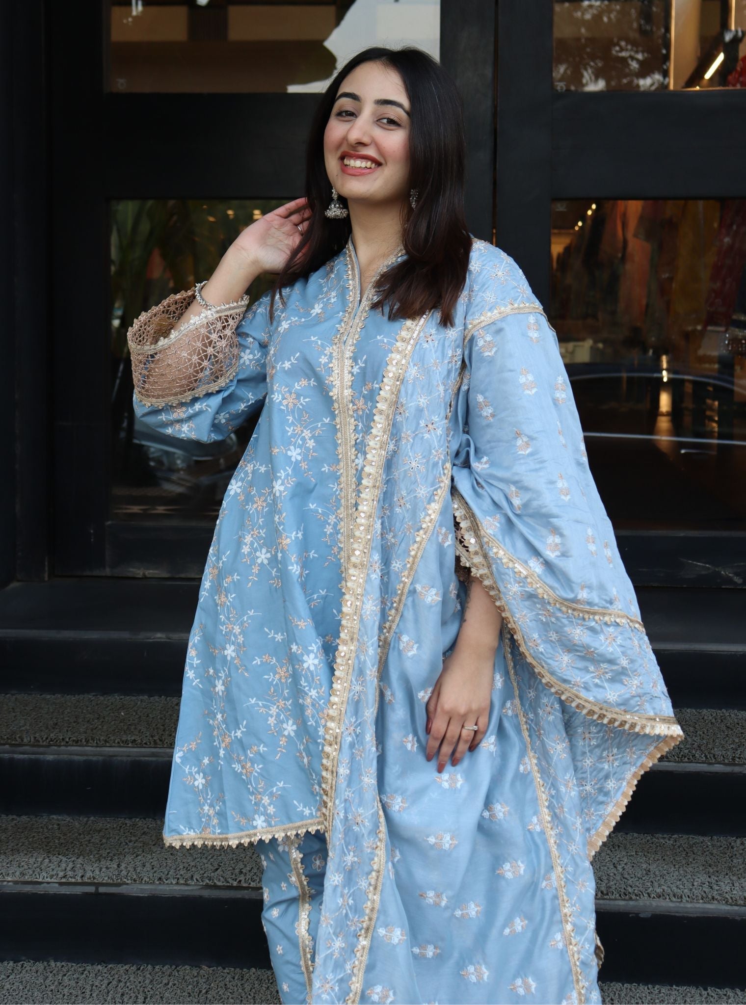 Mulmul Supima Cotton Avira Blue Kurta
