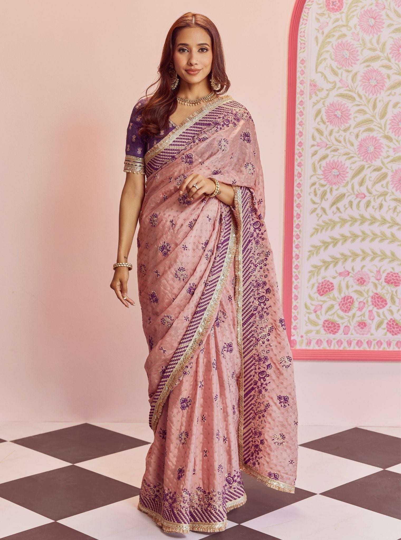 Mulmul Banarsi lagan Purple Saree