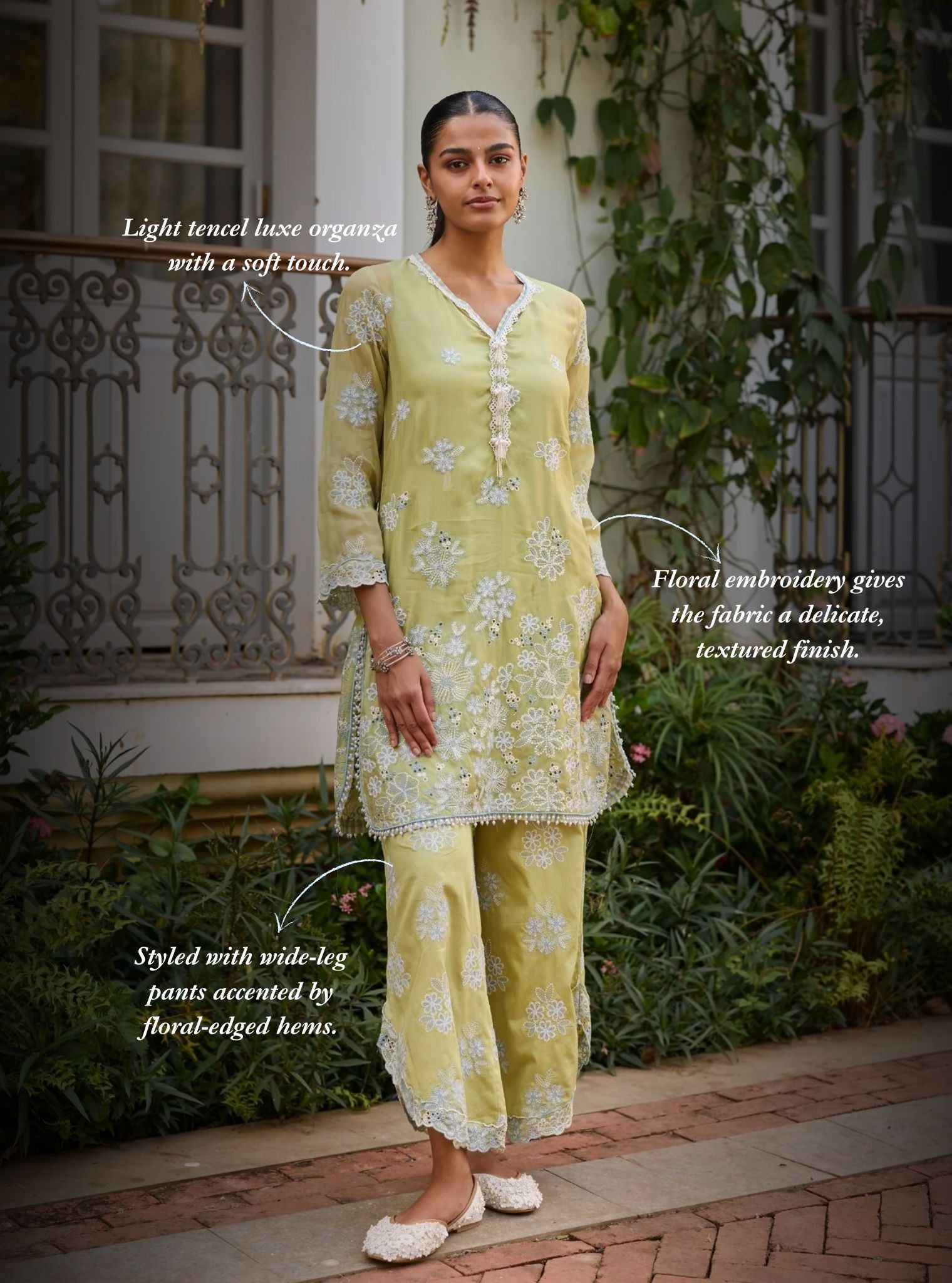 Lalo Organza Lime Kurta Set