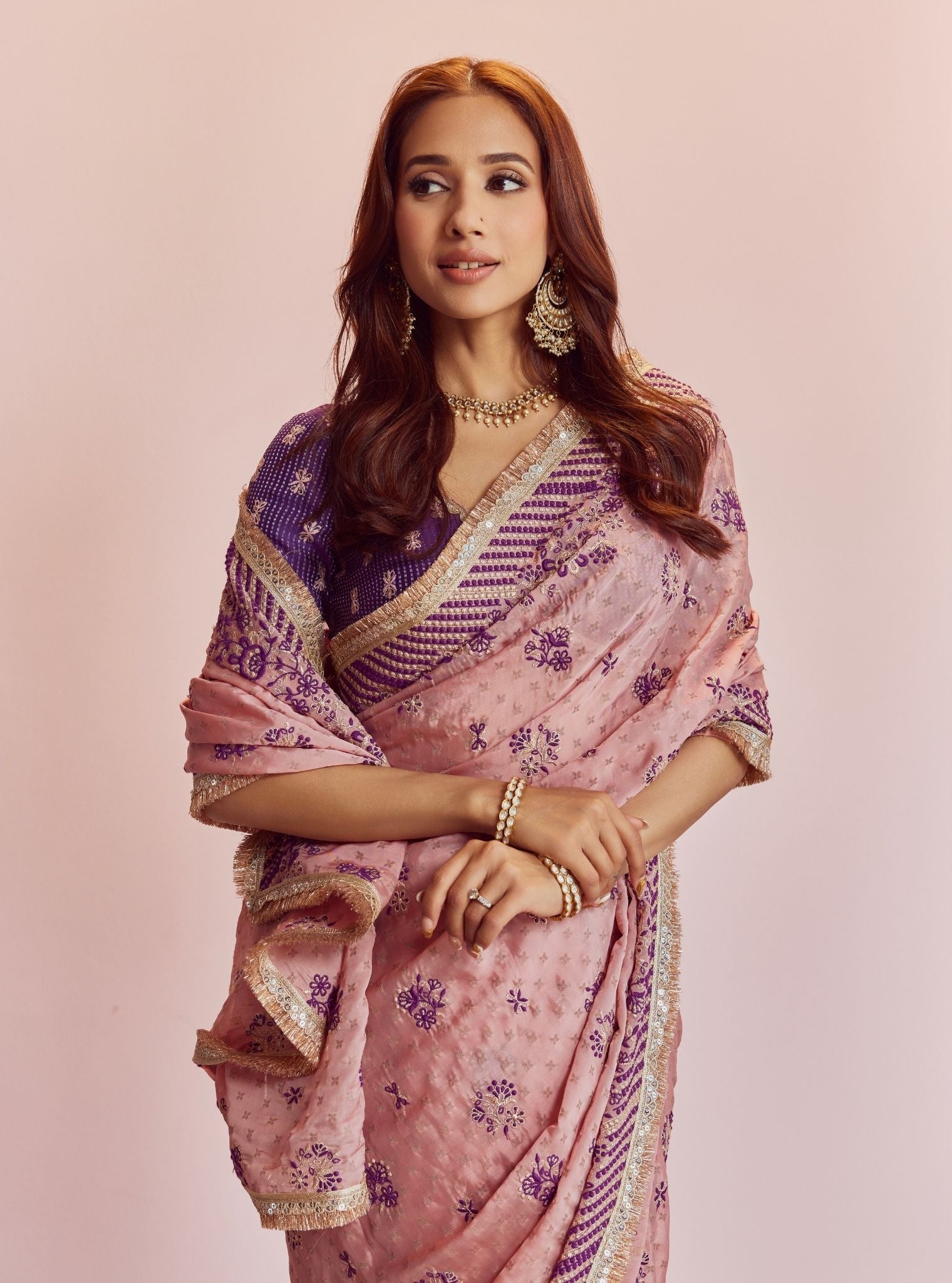 Mulmul Banarsi lagan Purple Saree