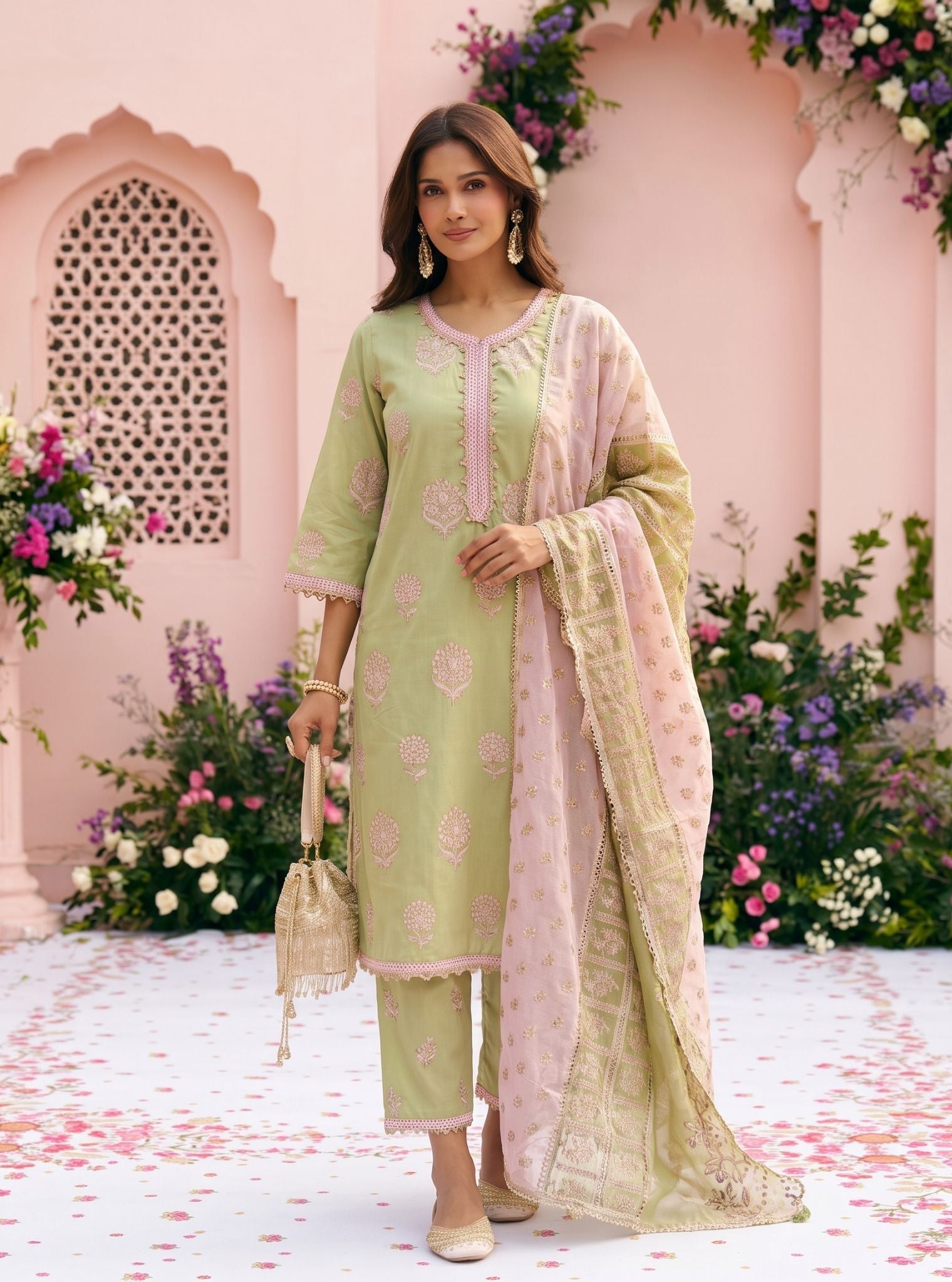 Amira Supima Cotton Green Kurta Set