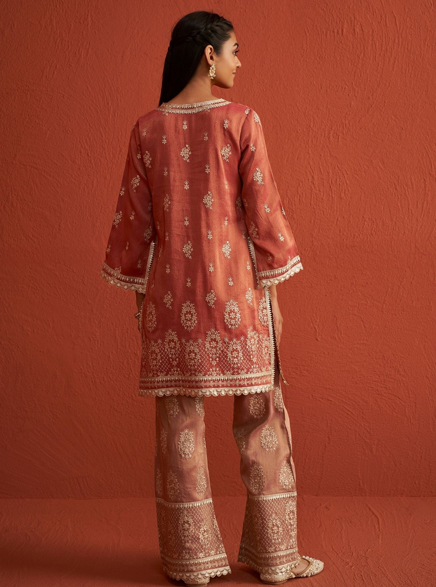 Vaari Tissue Linen Satin Red Pant