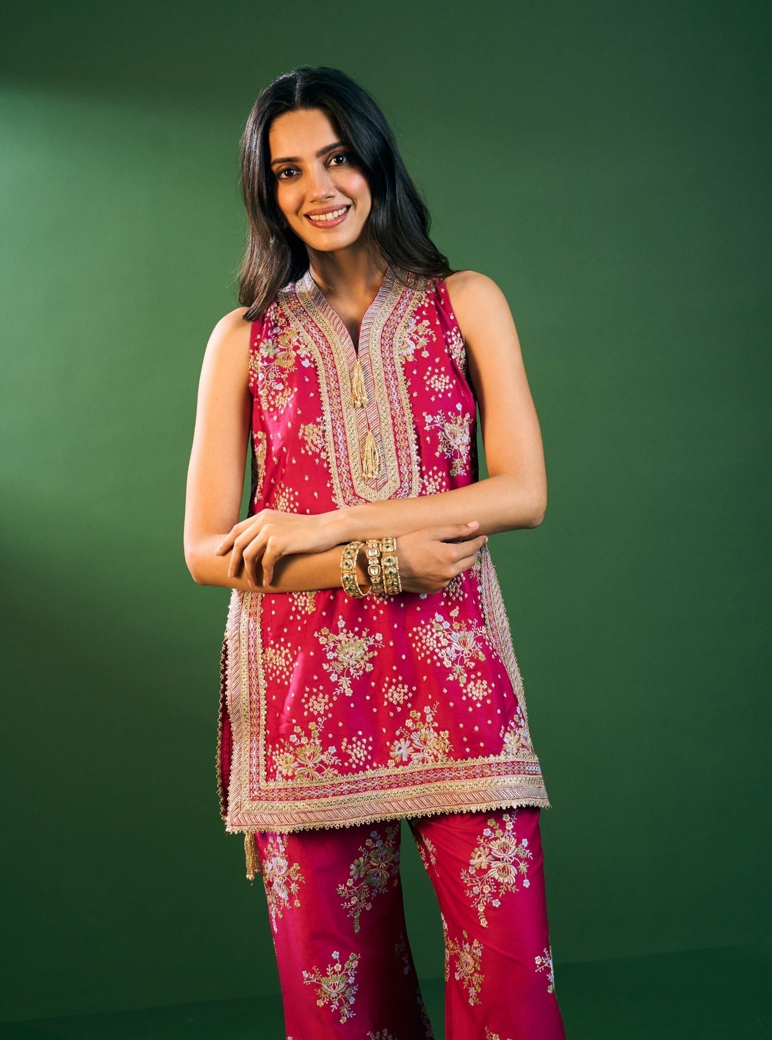Lami Pima Satin Fuschia Kurta Set