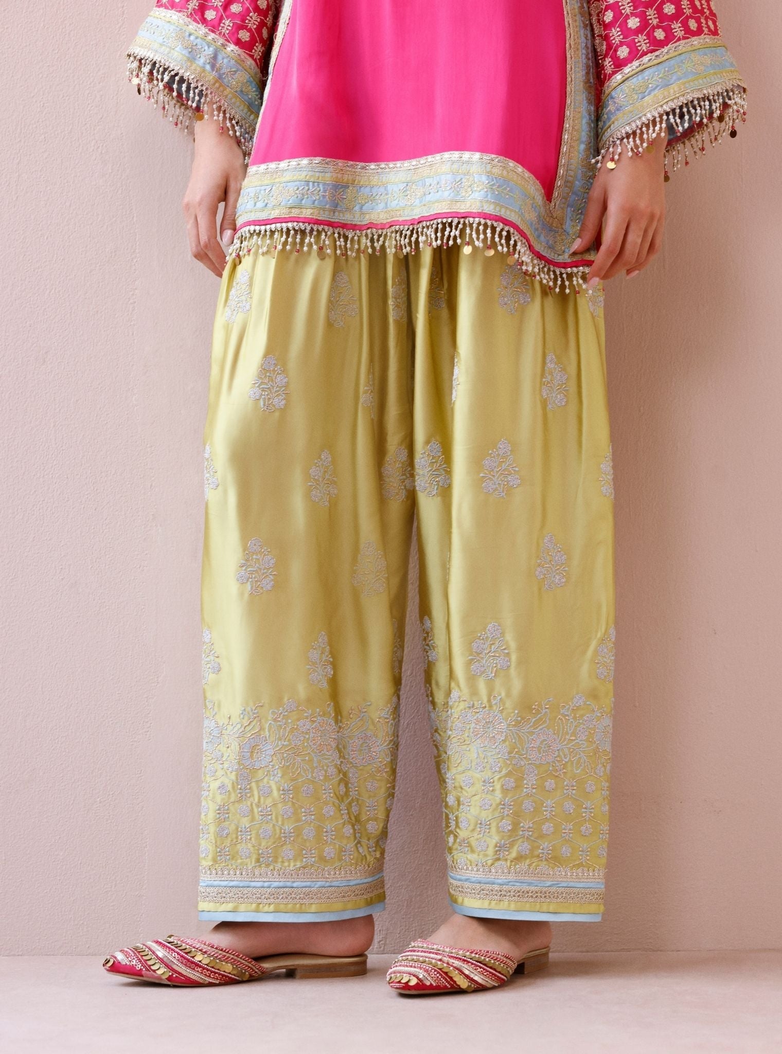Shvi Cupro Satin Fuchsia Kurta With Farshi Salwar