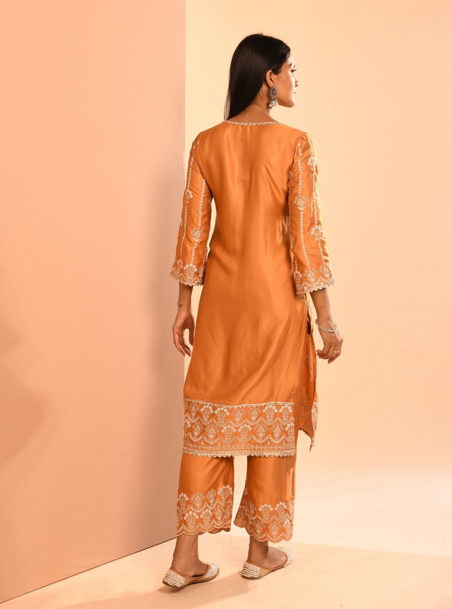 Mulmul Cupro Zoya Orange Kurta