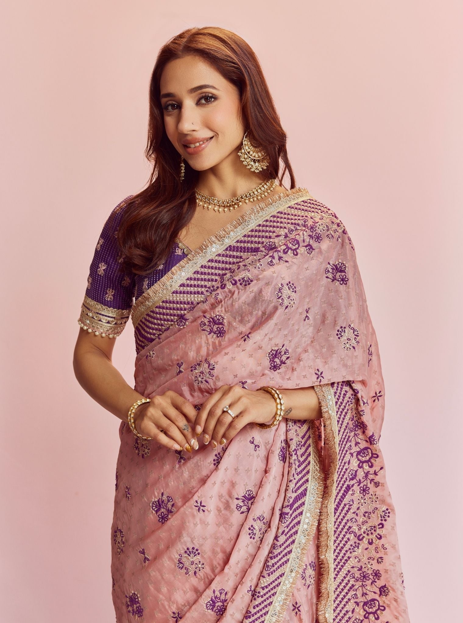 Mulmul Banarsi lagan Purple Saree
