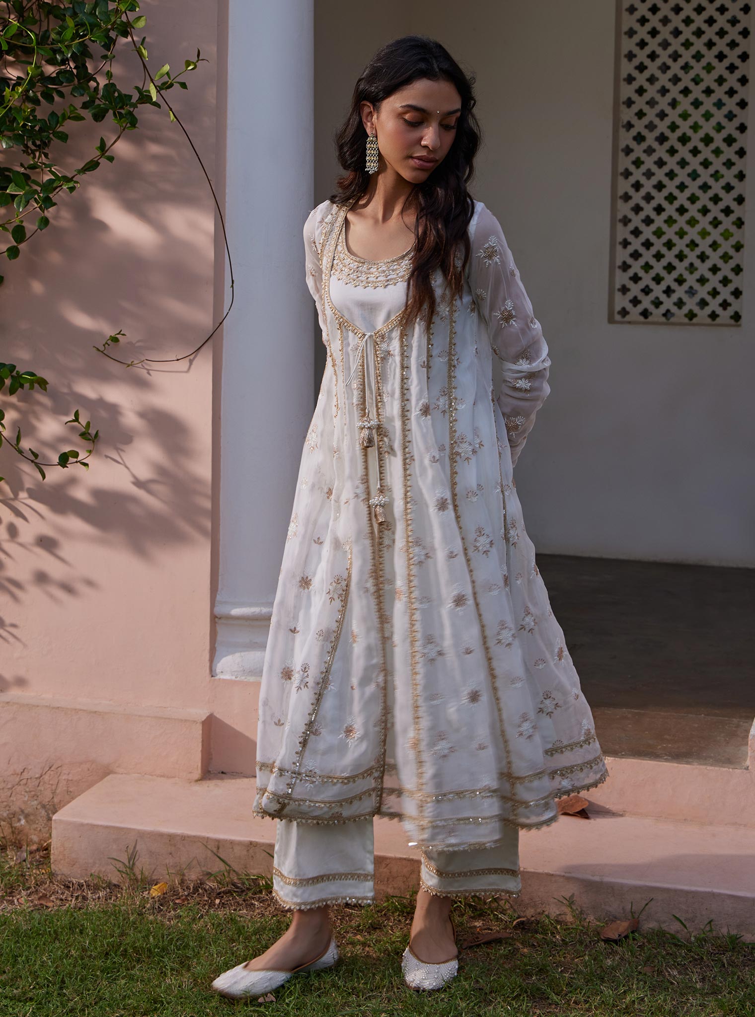 Mulmul Organza Agira Anarkali Off White Kurta