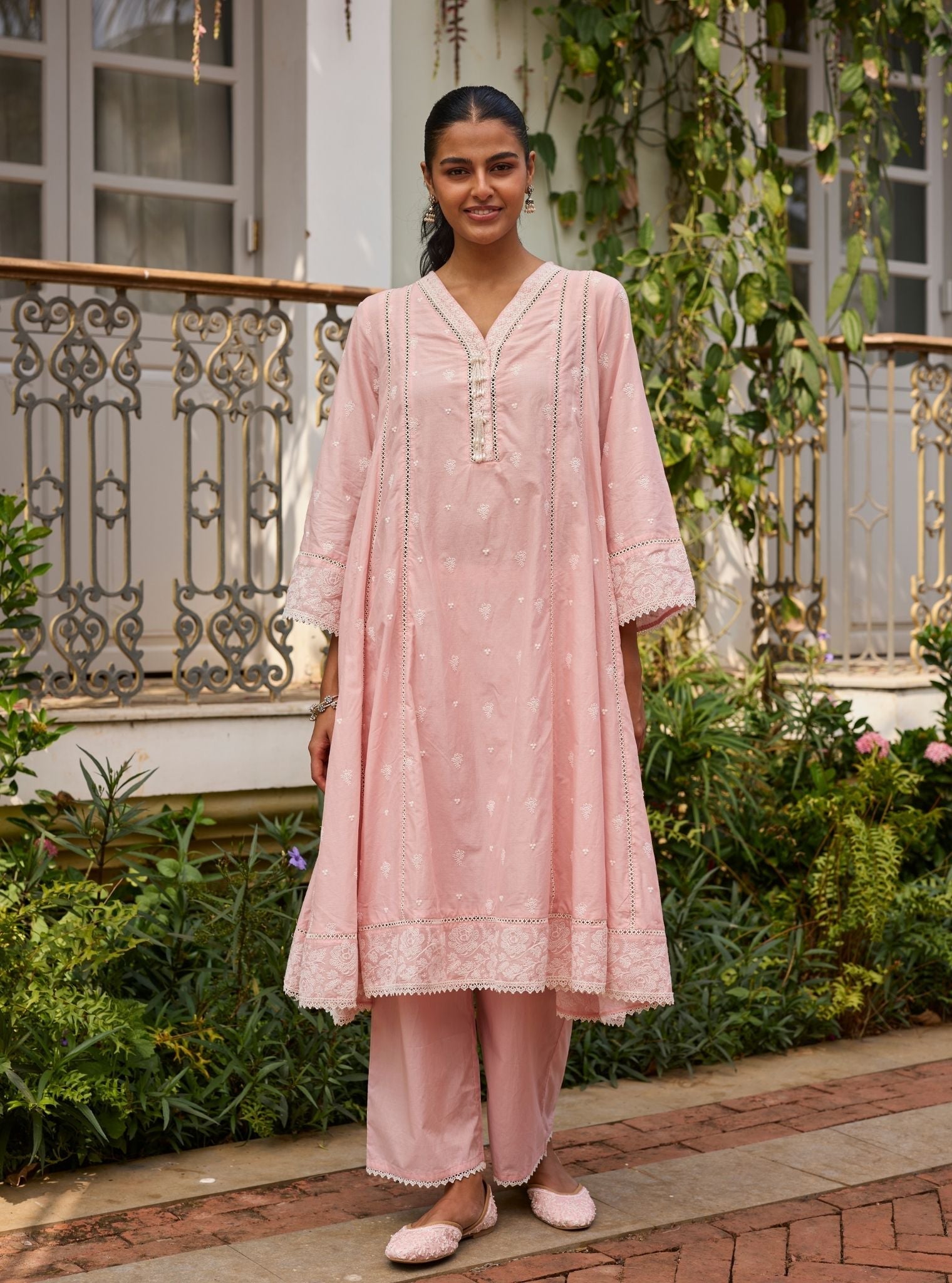 Mysaara Supima Cotton Pink Anarkali Kurta Set