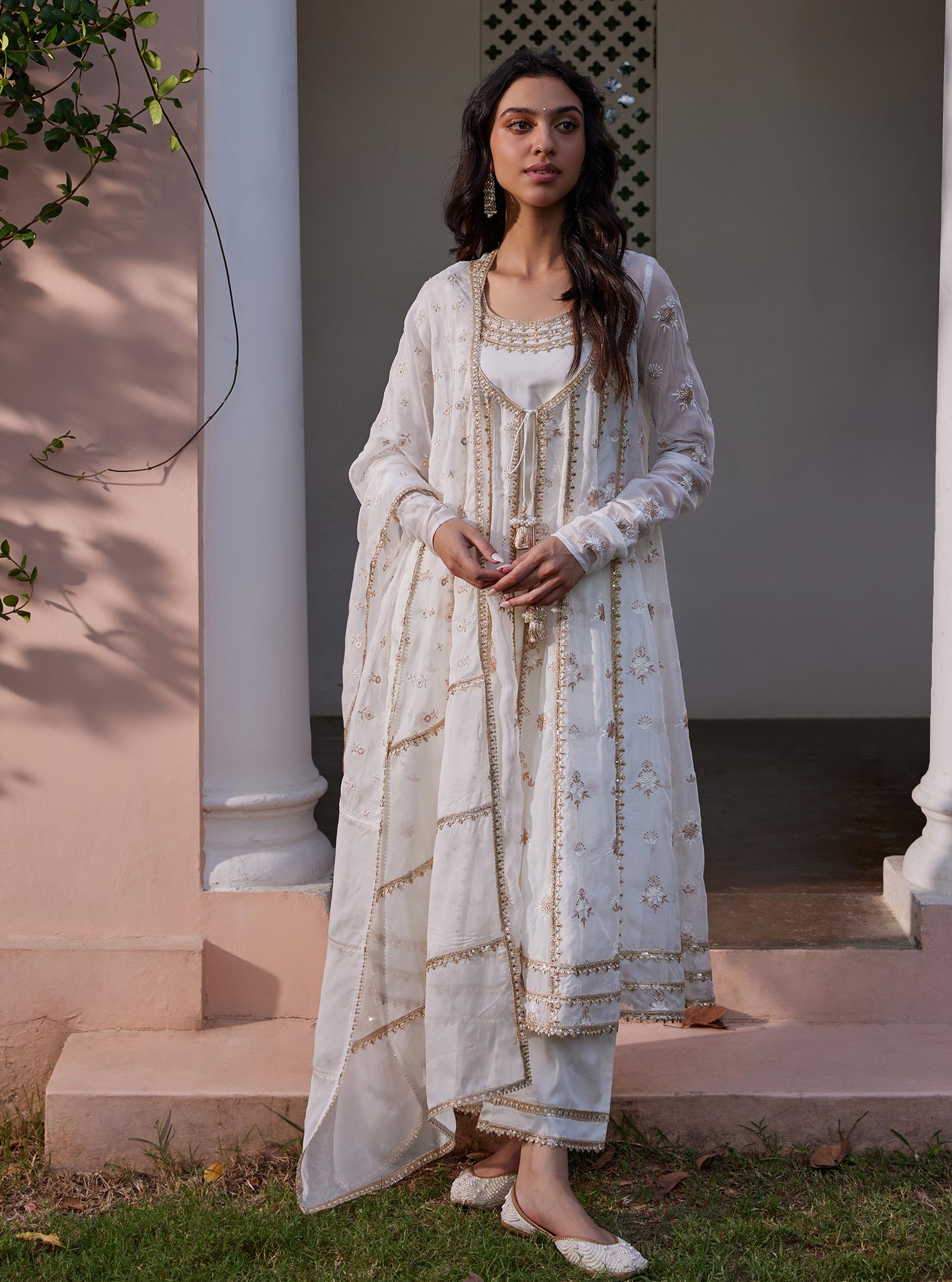 Mulmul Organza Agira Anarkali Off White Kurta