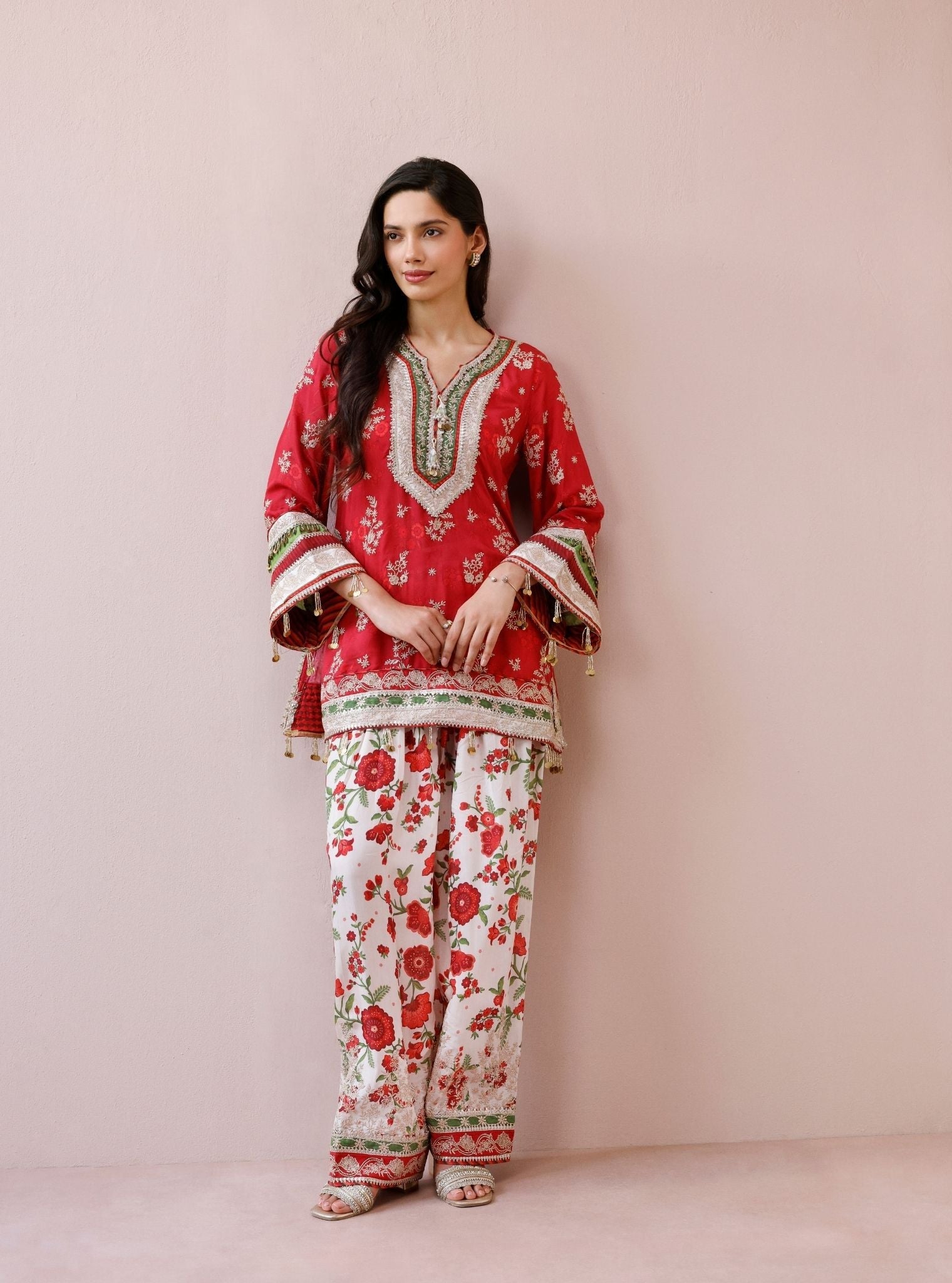 Elia Lawn Printed Red Kurta with Farshi Salwar