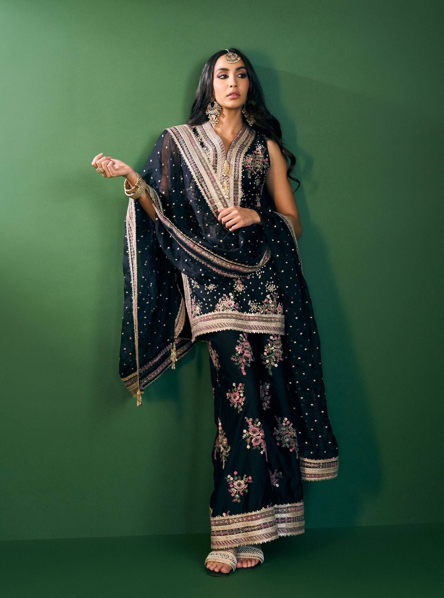 Lami Pima Satin Black Kurta Set