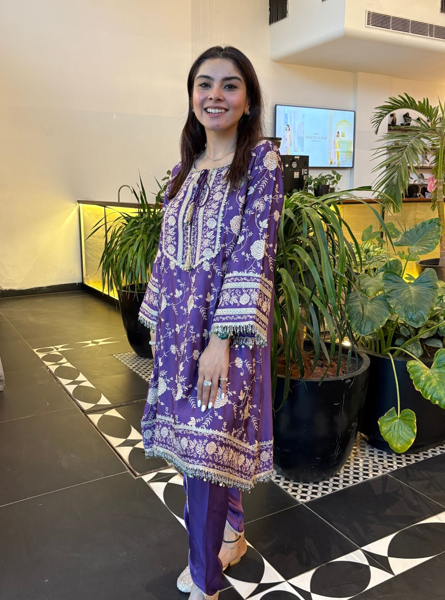 Sanae Cupro Satin Purple Kurta Set