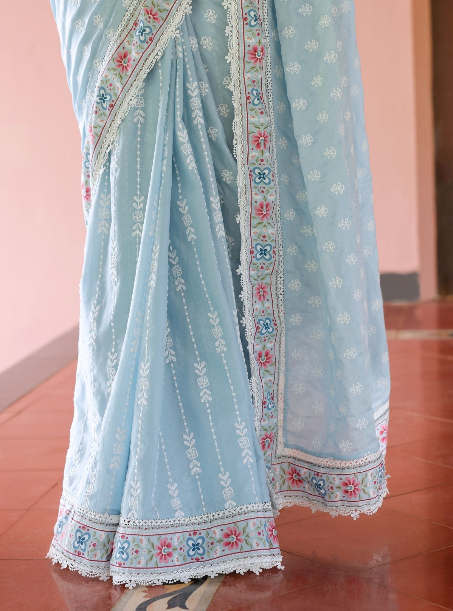 Mulmul Cotton Rasa Light Blue Saree