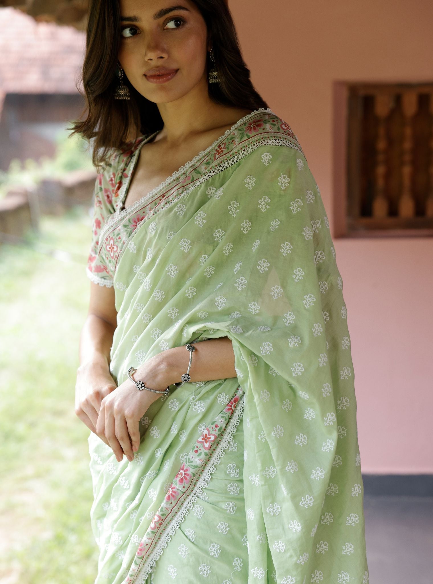 Mulmul Cotton Rasa Light Green Saree