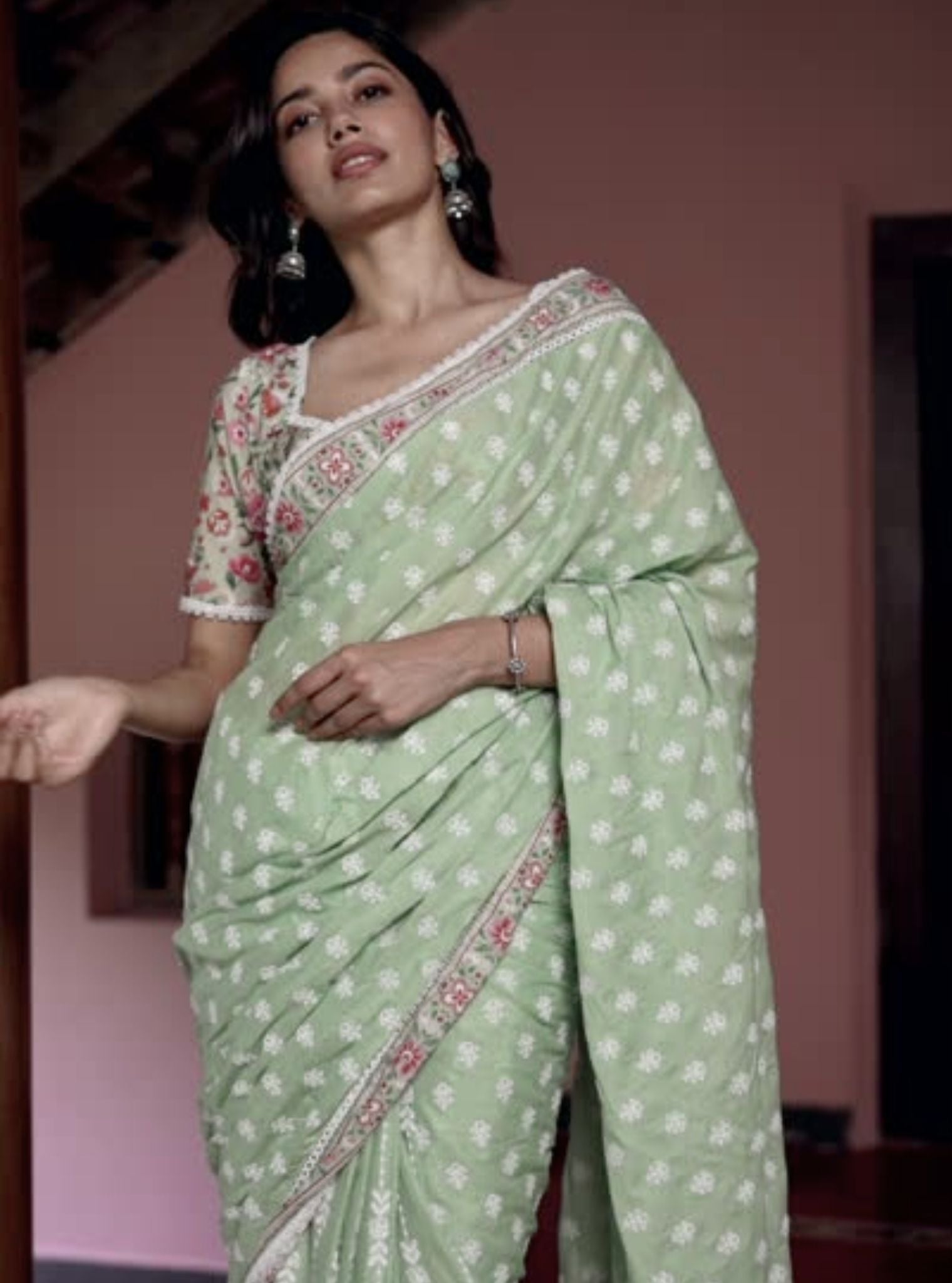 Mulmul Cotton Rasa Light Green Saree