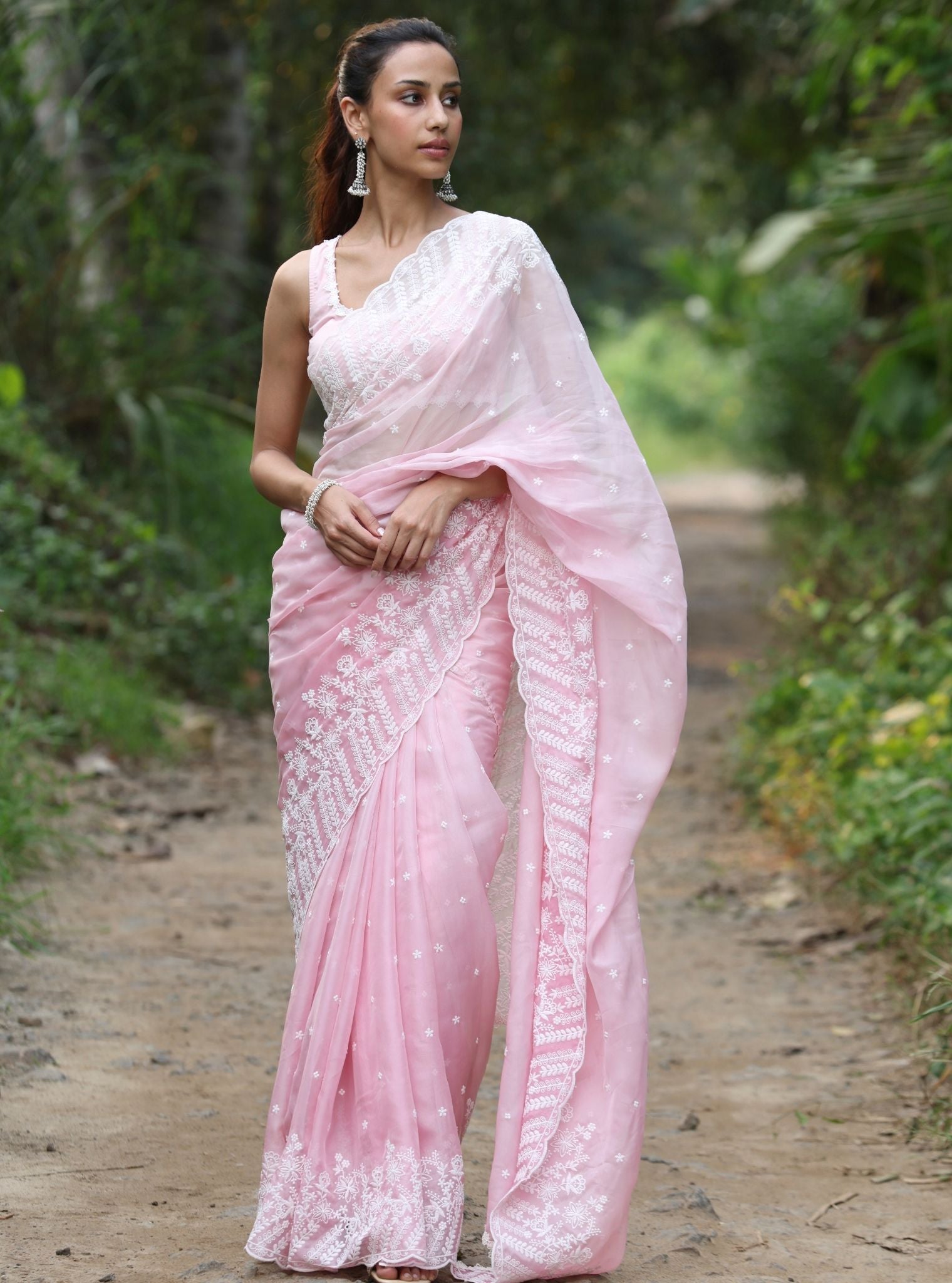 Mulmul Organza Ombre Roja Pink Saree