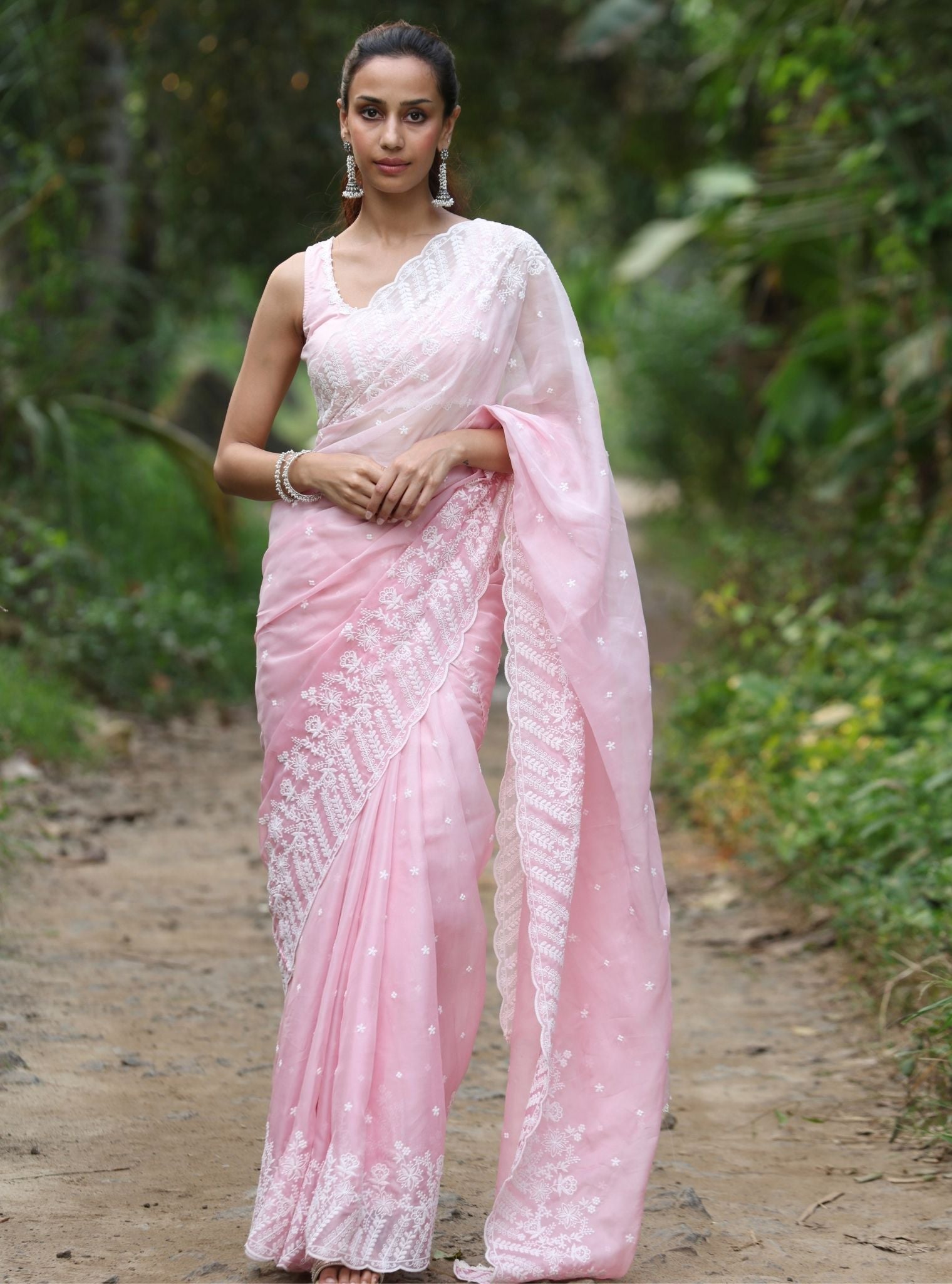 Mulmul Organza Ombre Roja Pink Saree