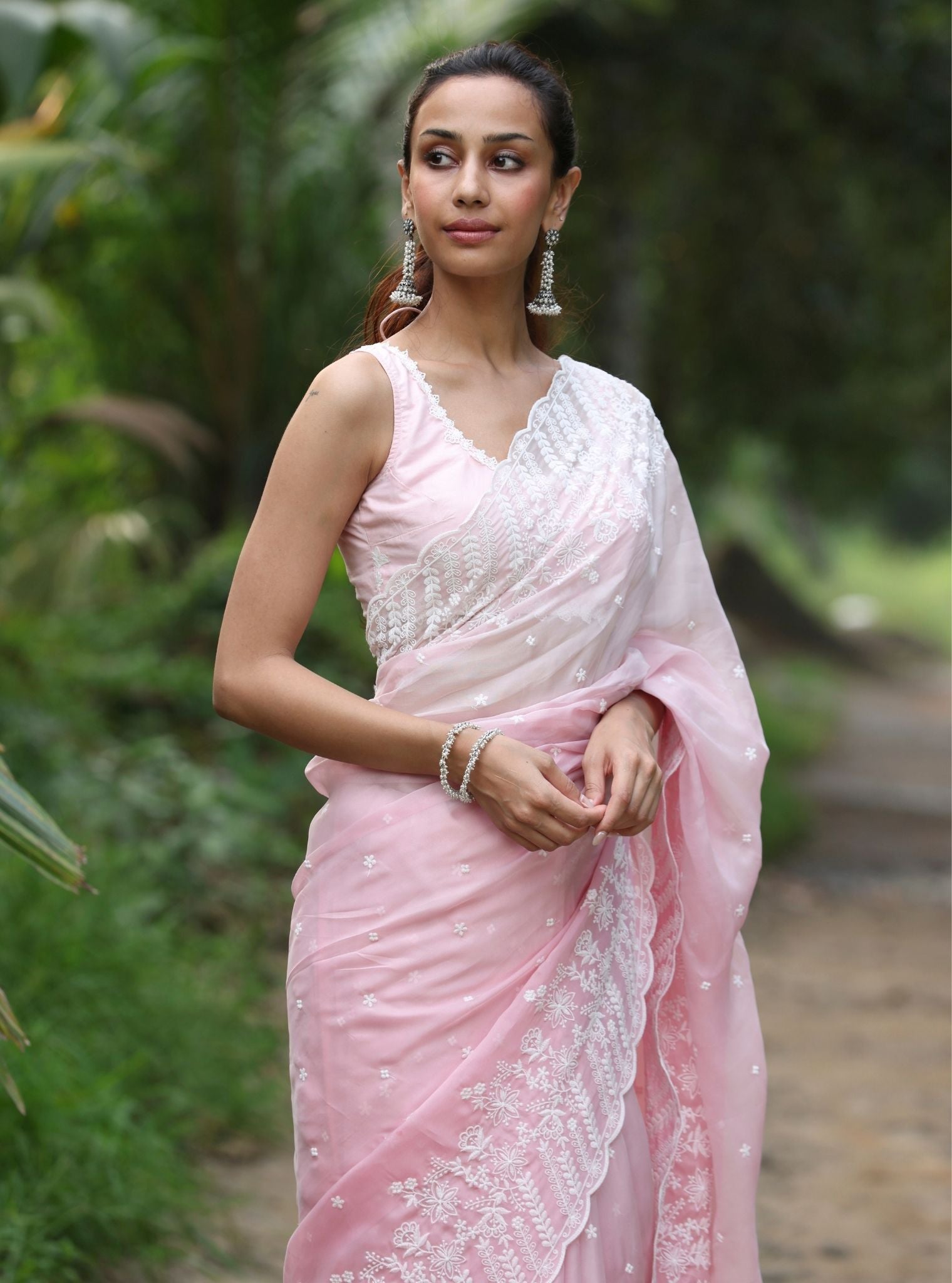 Mulmul Organza Ombre Roja Pink Saree
