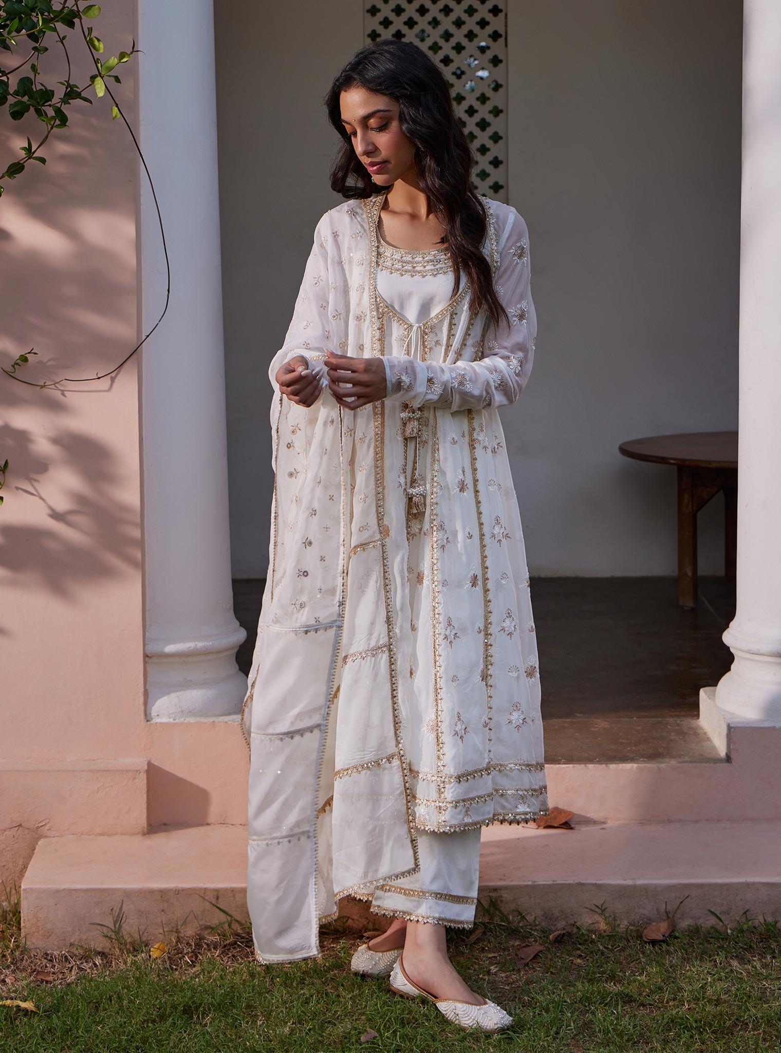 Mulmul Organza Agira Anarkali Off White Kurta