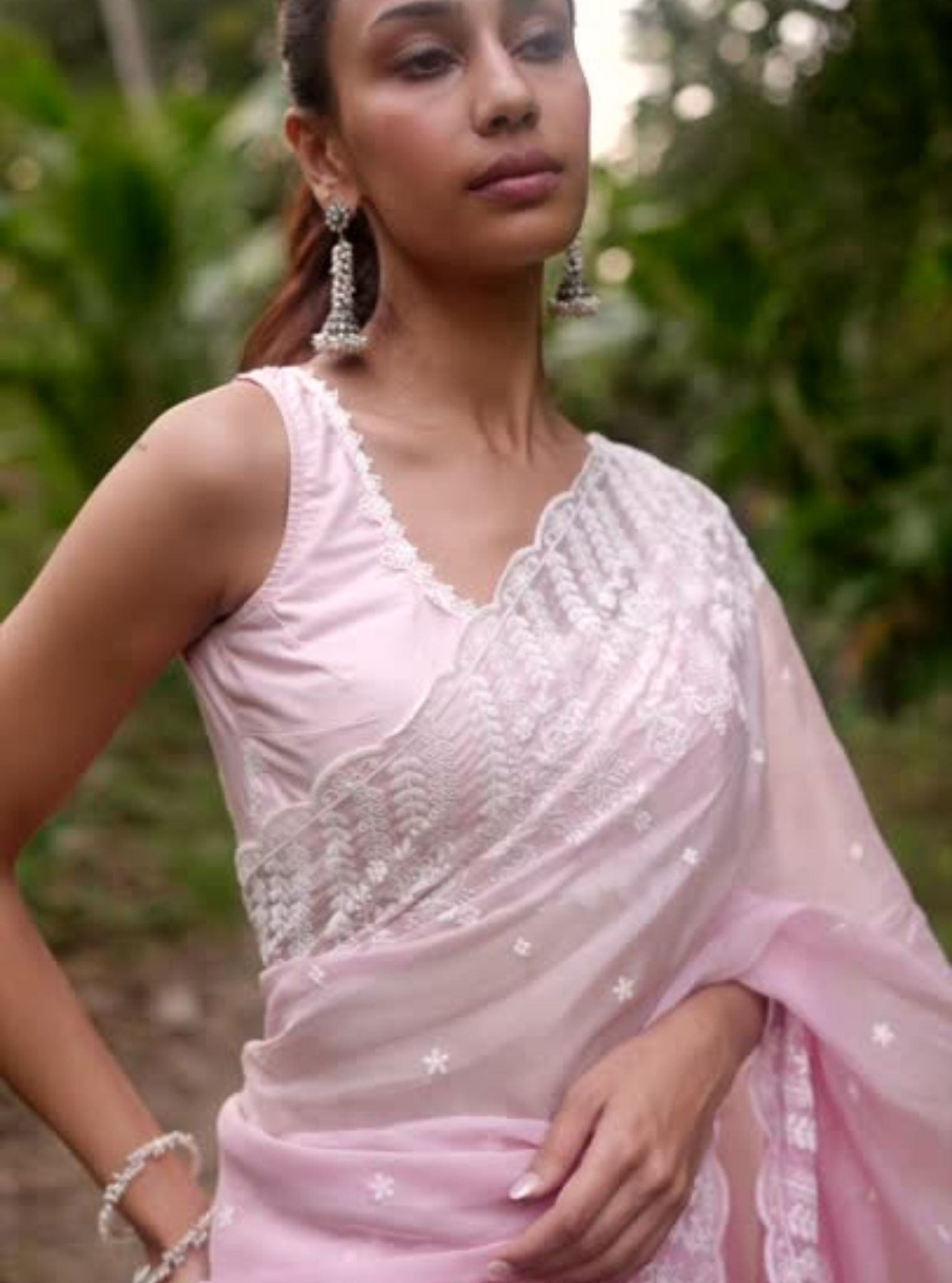 Mulmul Organza Ombre Roja Pink Saree