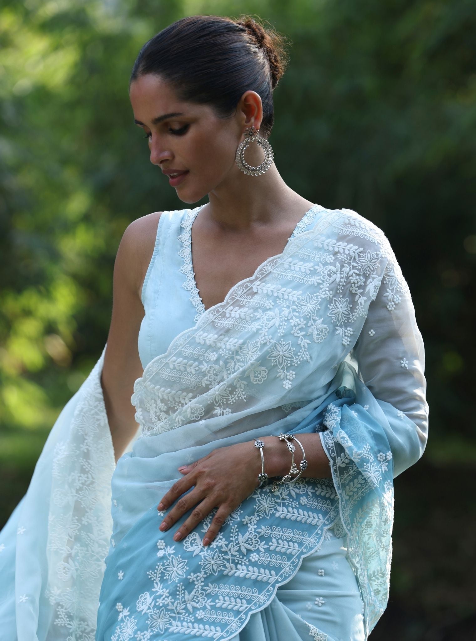 Mulmul Organza Ombre Roja Blue Saree