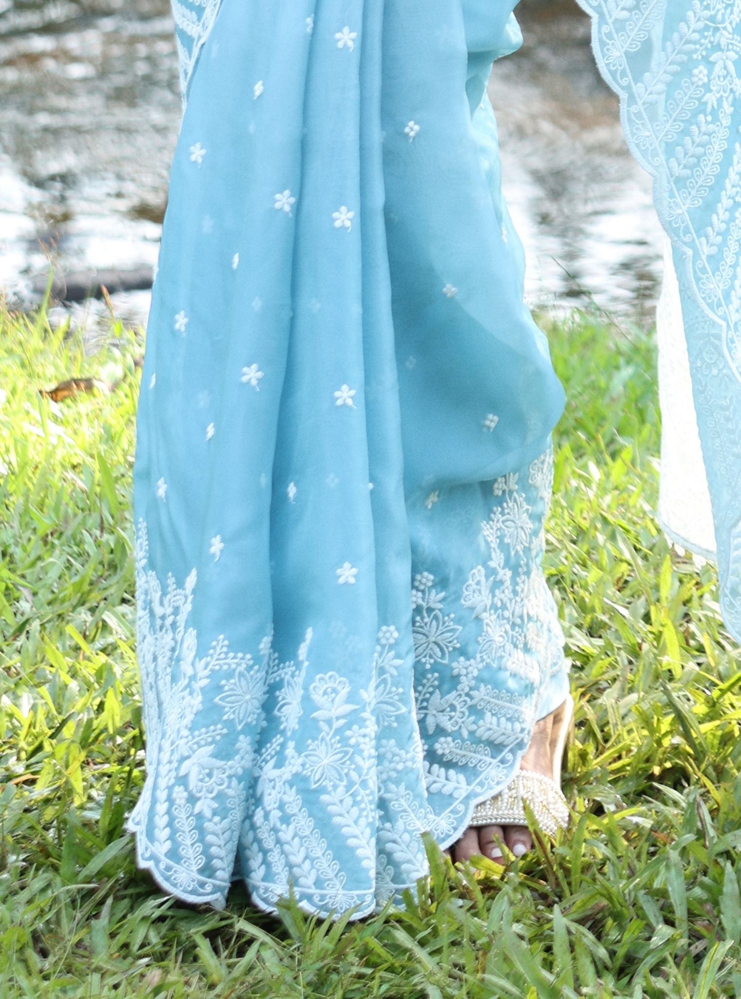 Mulmul Organza Ombre Roja Blue Saree