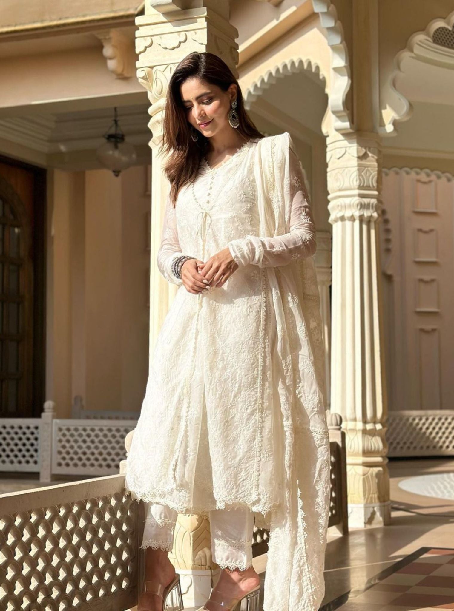 Mulmul Organza Essex Anarkali Kurta with Organza Jacket