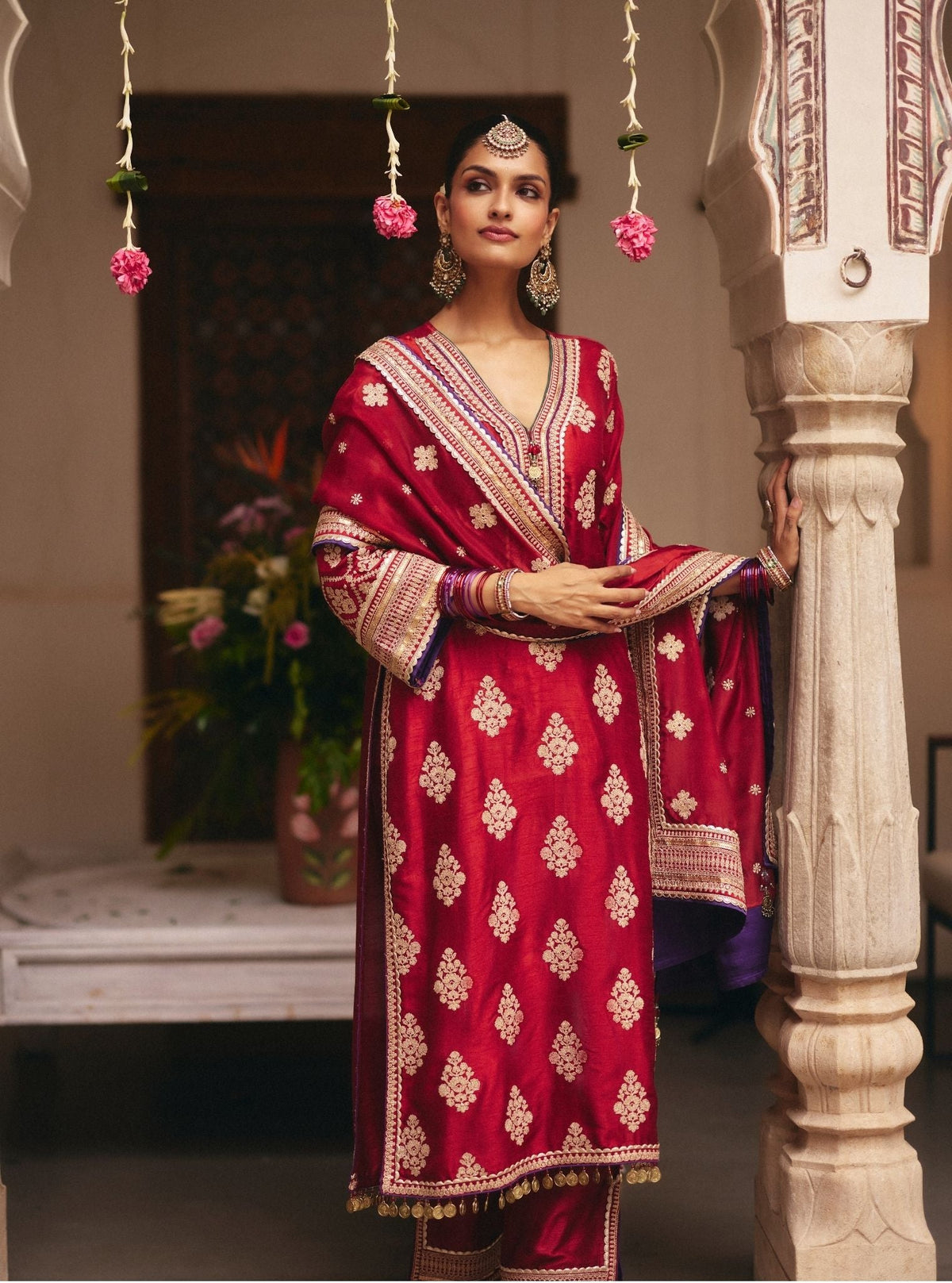 Bairi Bemberg Raw Silk Red Kurta Set