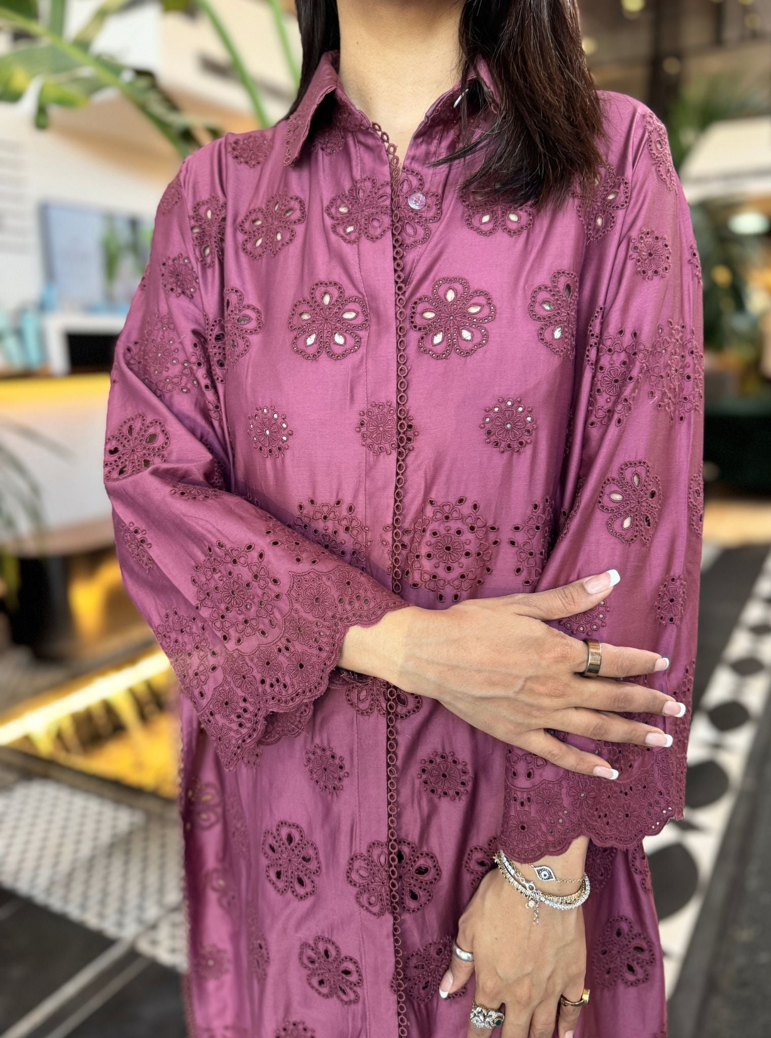 Mulmul Pima Satin Harriet Grape Kurta with Mulmul Pima Satin Harriet Grape Pant
