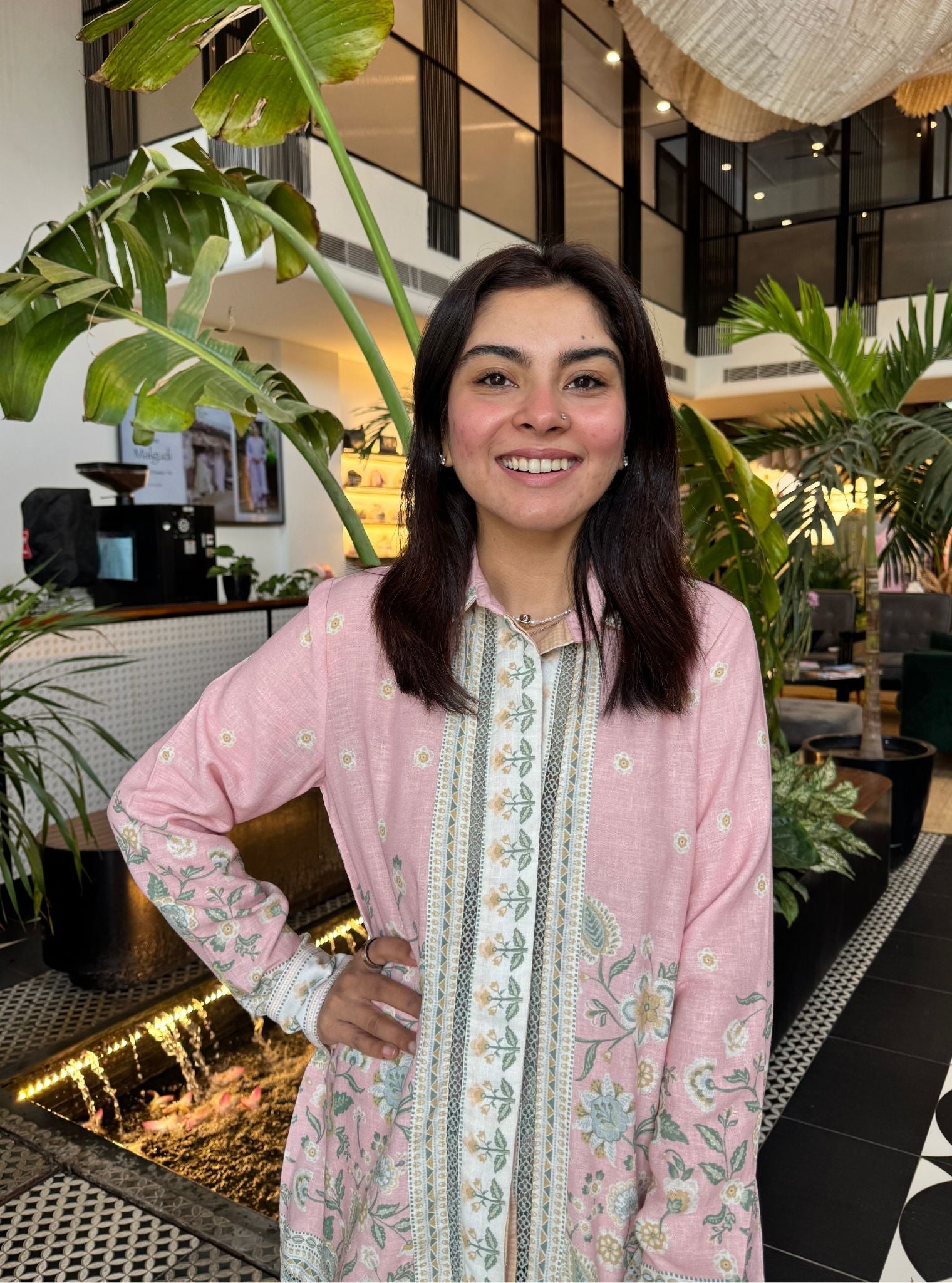 Mulmul Printed Linen Lila Pink Kurta With Mulmul Printed Linen Lila Pink Pant