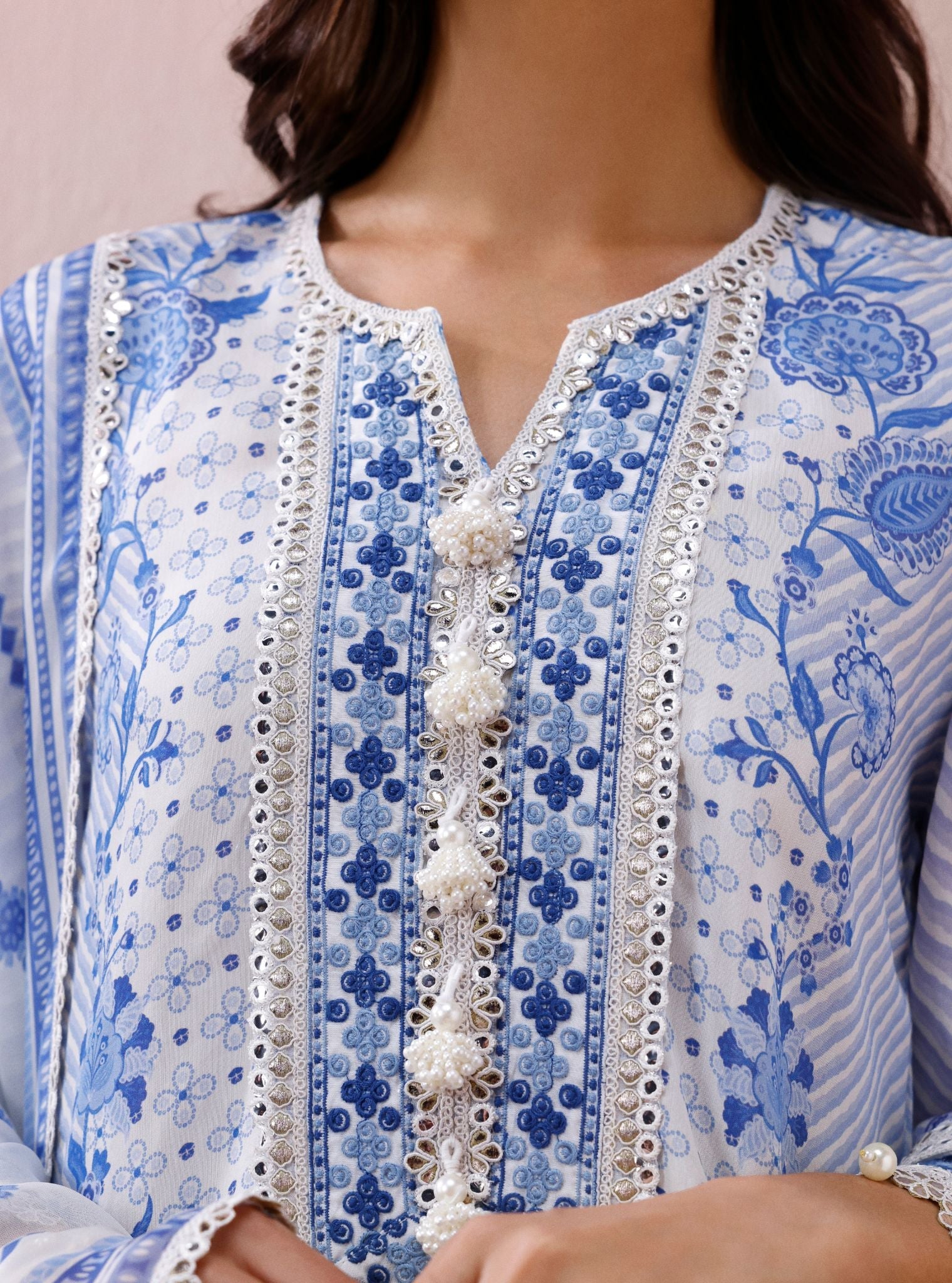 Olisha Lawn Steel Blue Kurta Set