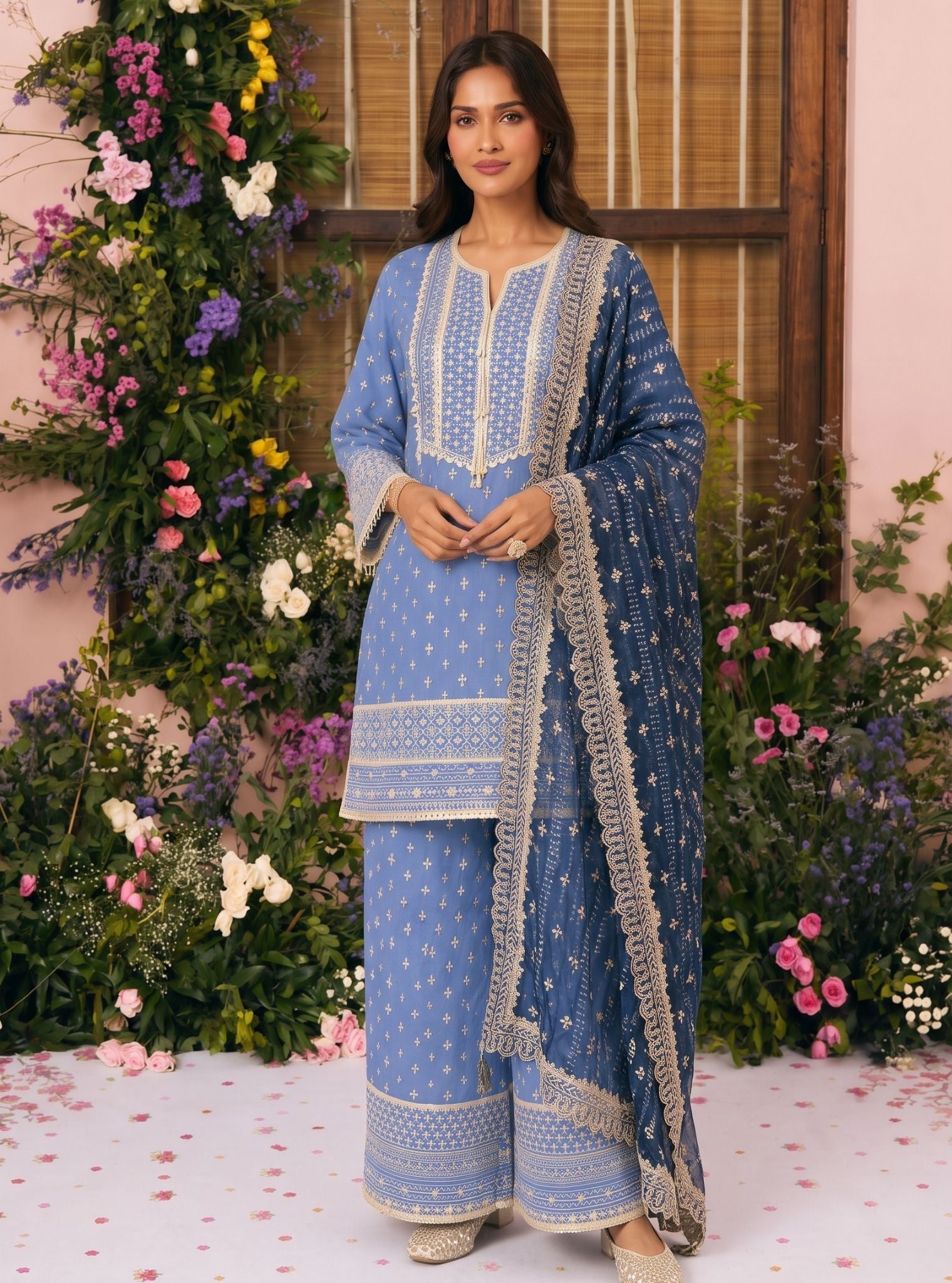 Laagi Supima Cotton Steel Blue Kurta Set