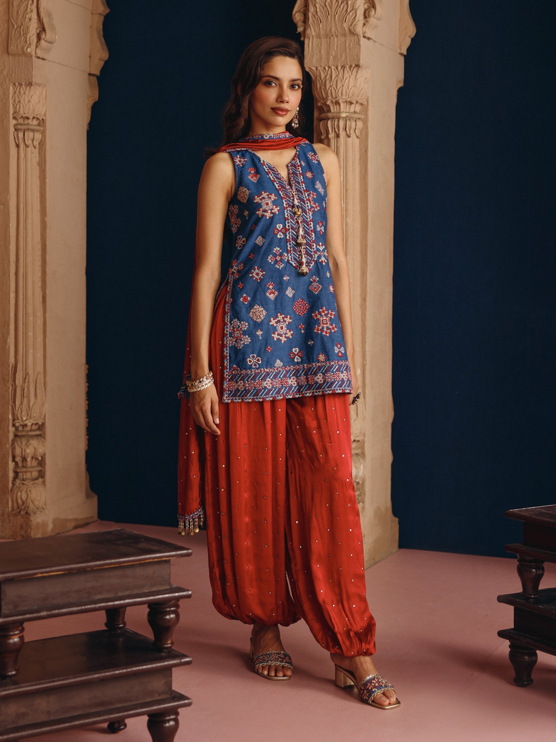 Bhuvi Denim Short Kurta with Balloon Pants