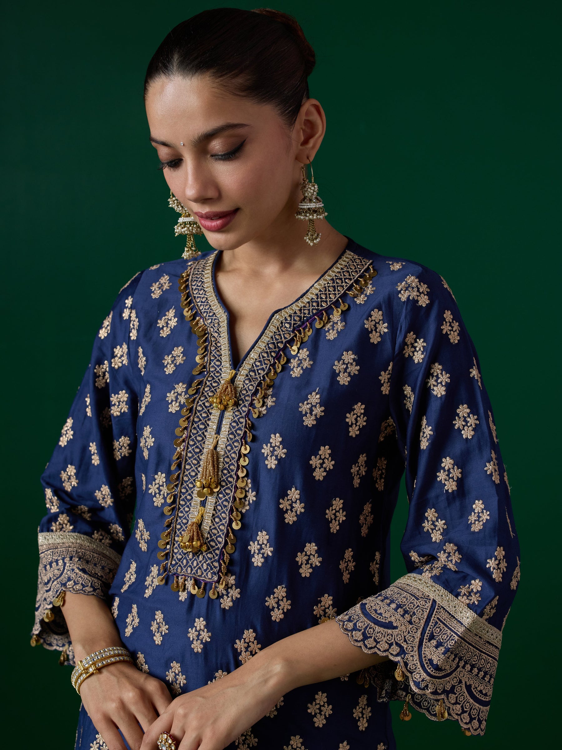 Elira Pima Satin Navy Kurta Set