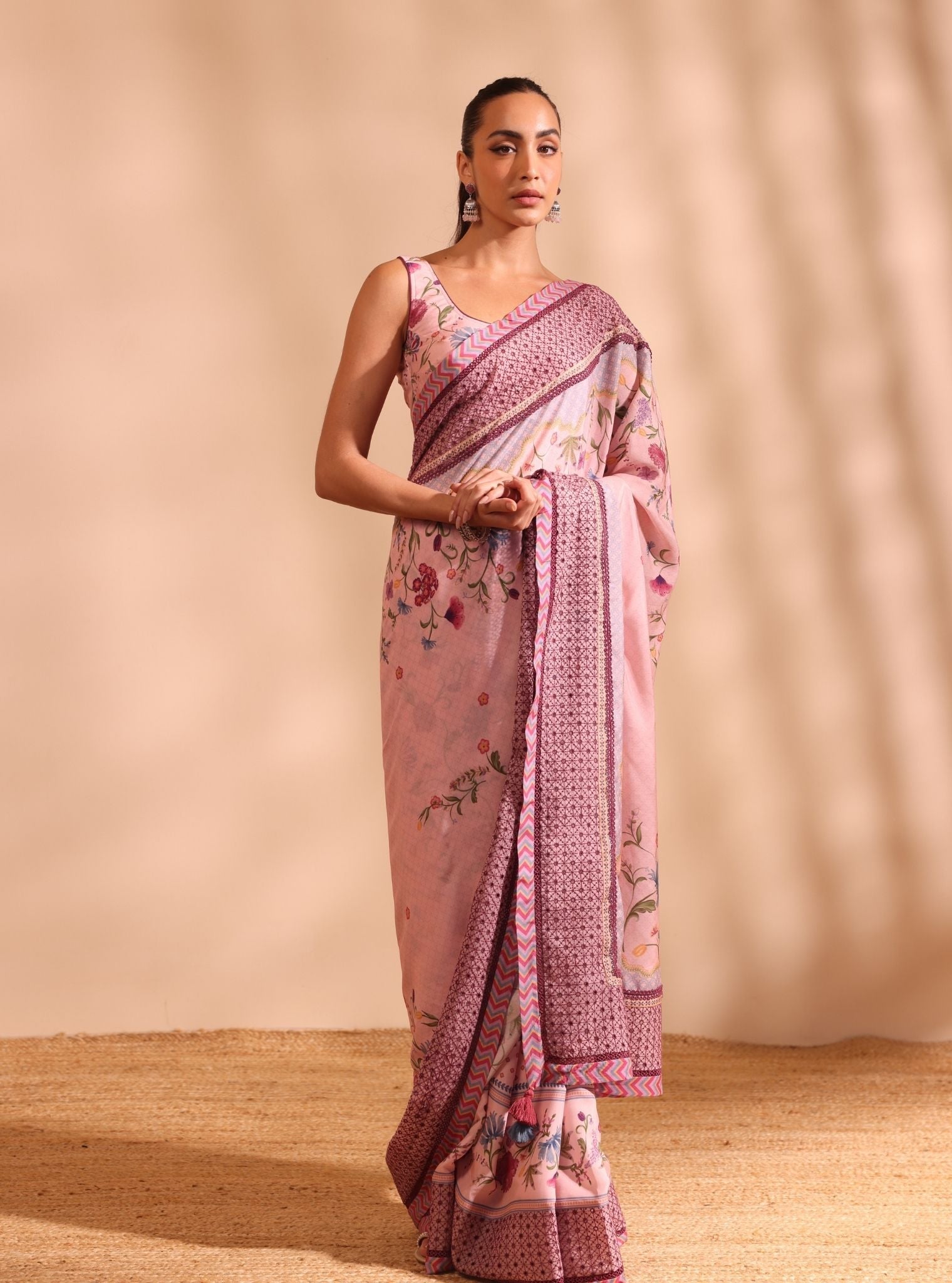 Mulmul Lawn Niri Pink Saree