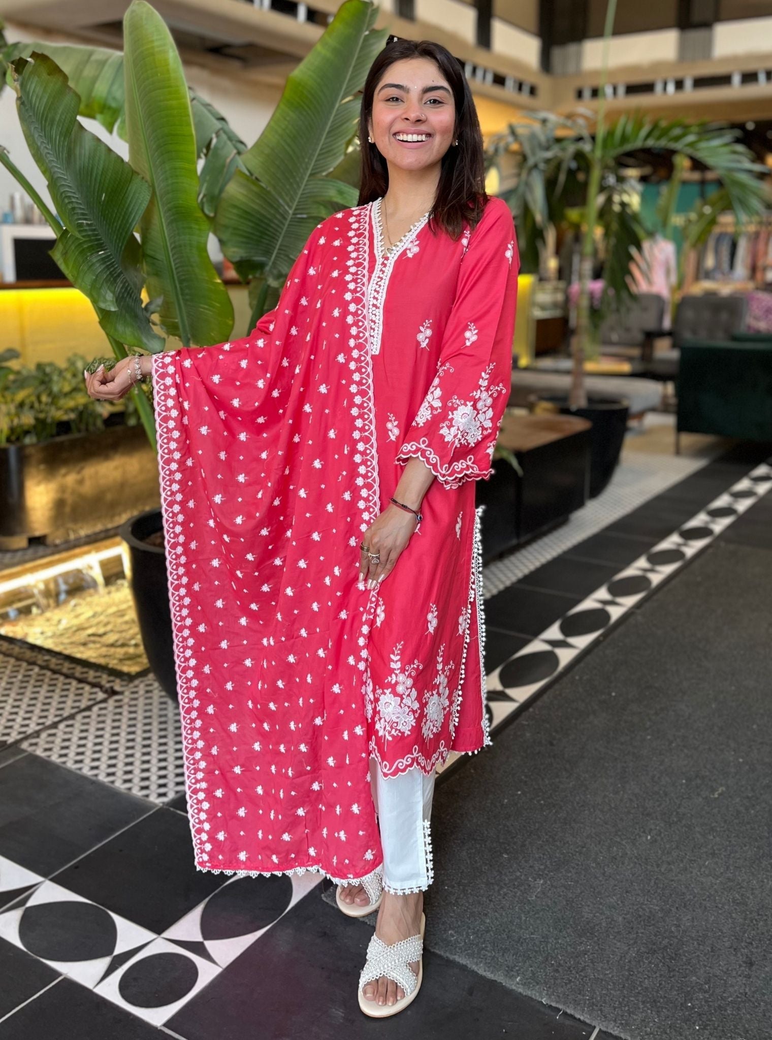 Love Song Supima Cotton Red Kurta With Slit Pant