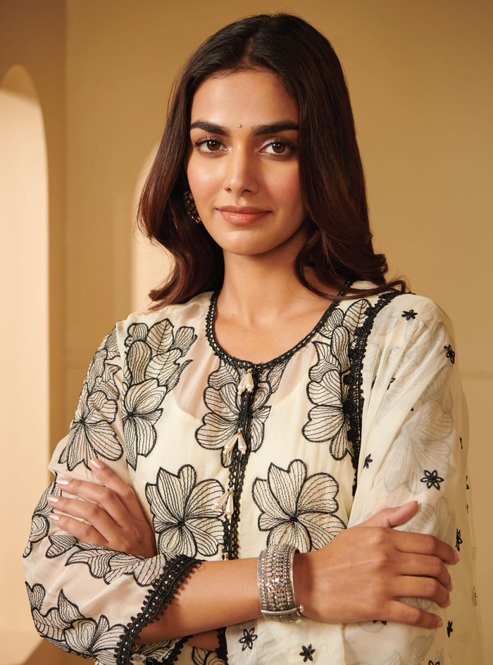 Mulmul Organza Sanemi Off White Kurta