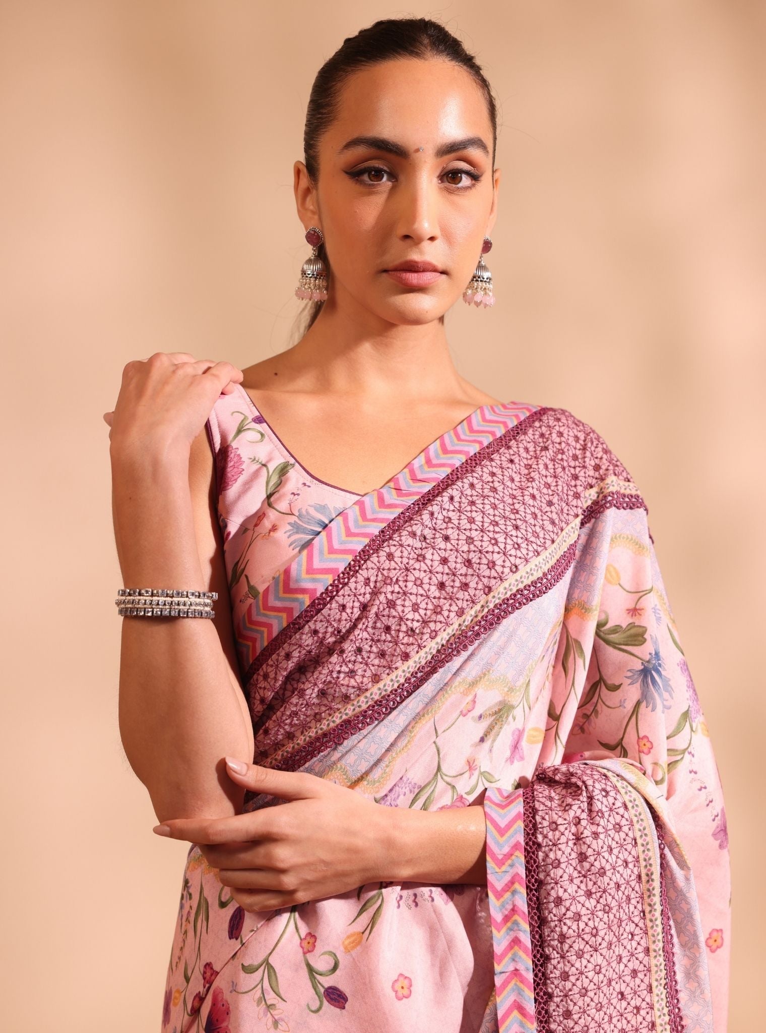 Mulmul Lawn Niri Pink Saree