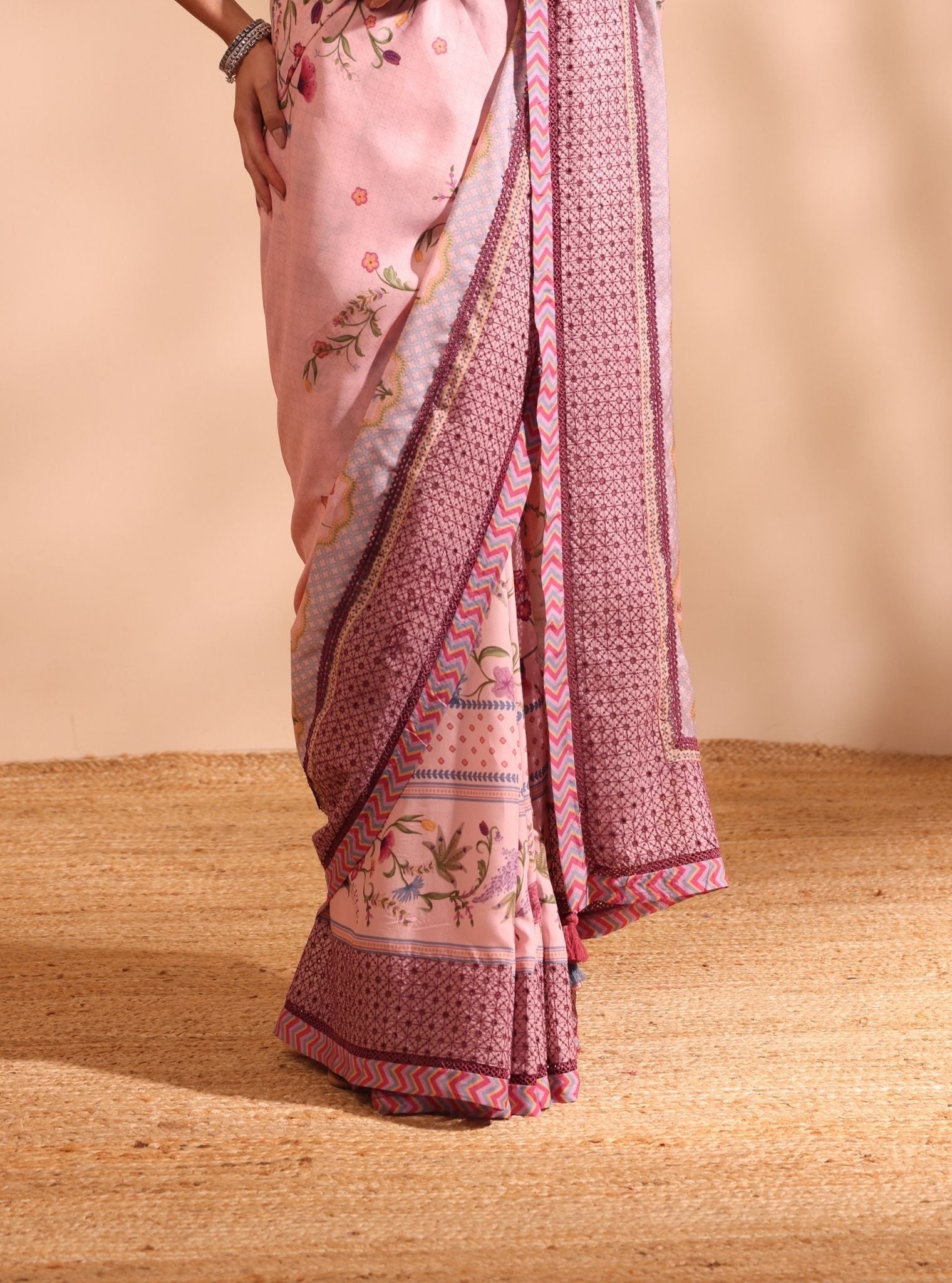 Mulmul Lawn Niri Pink Saree
