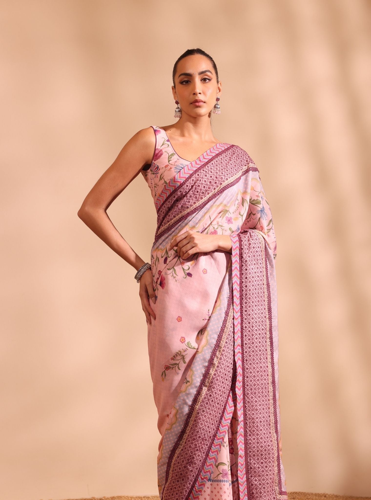 Mulmul Lawn Niri Pink Saree