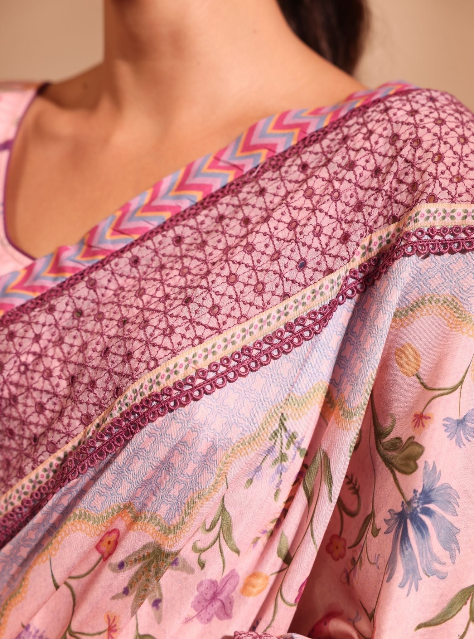 Mulmul Lawn Niri Pink Saree
