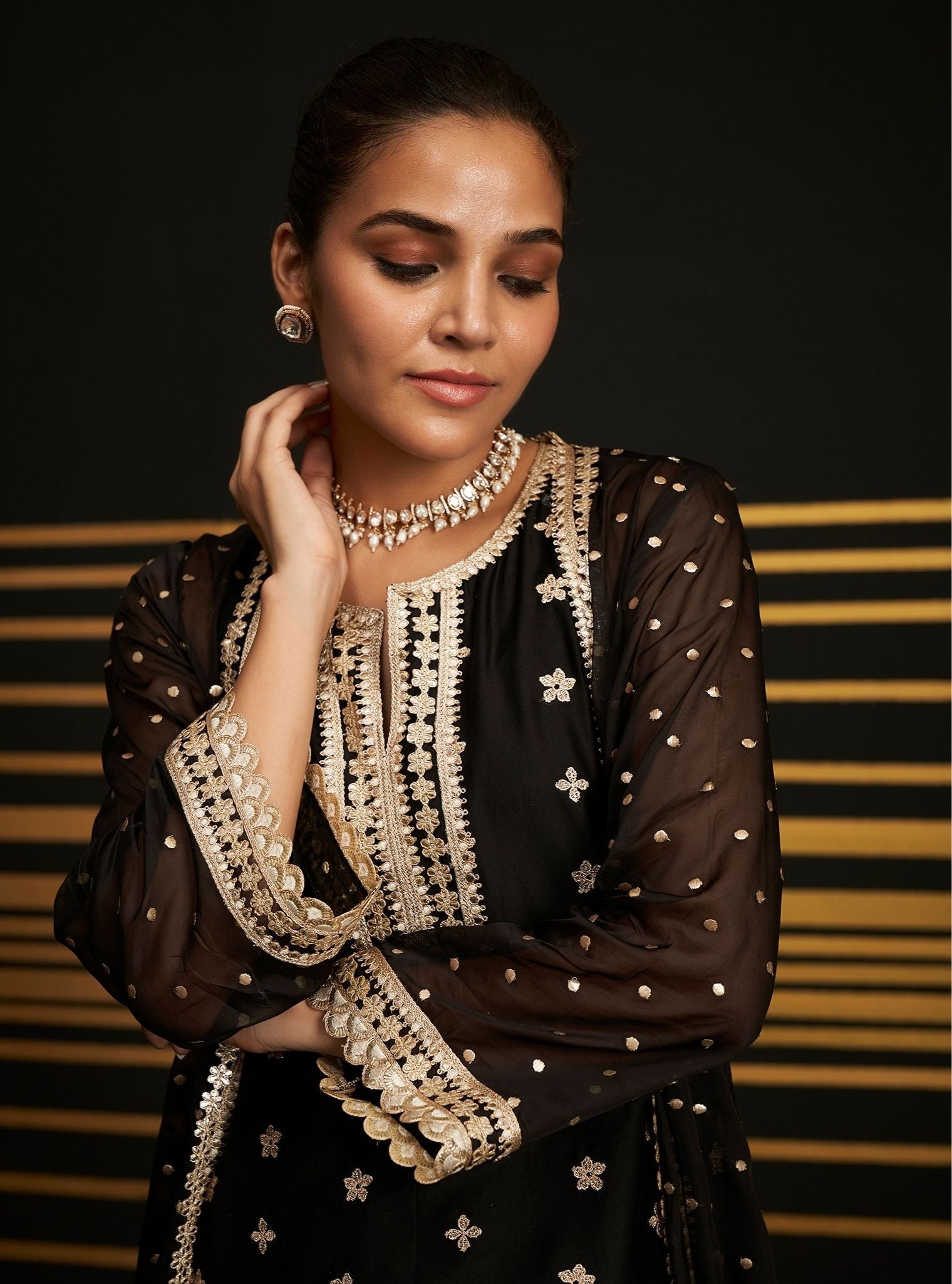 Sukoon Pima Satin Black Kurta Set