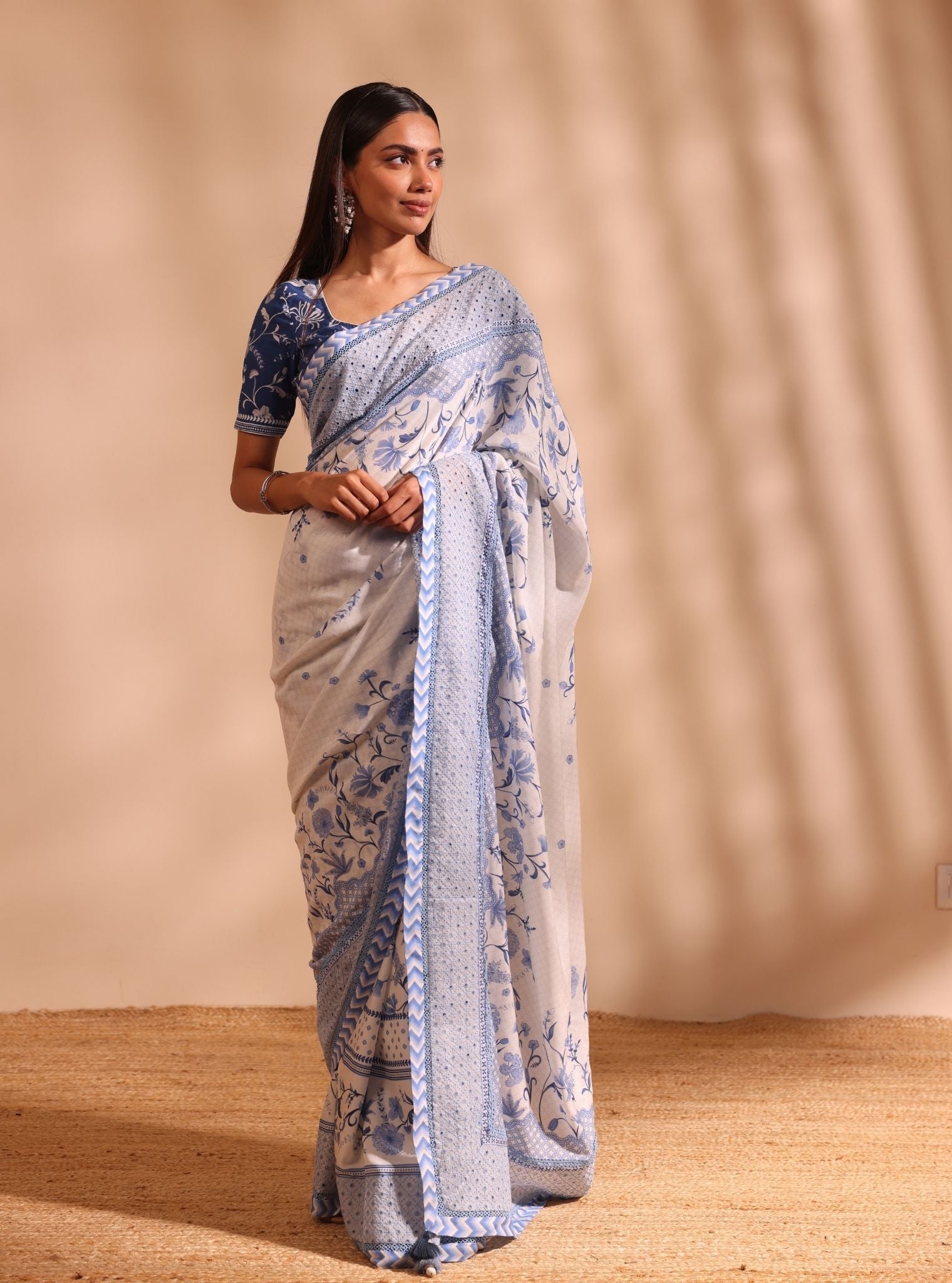 Mulmul Lawn Niri White Saree
