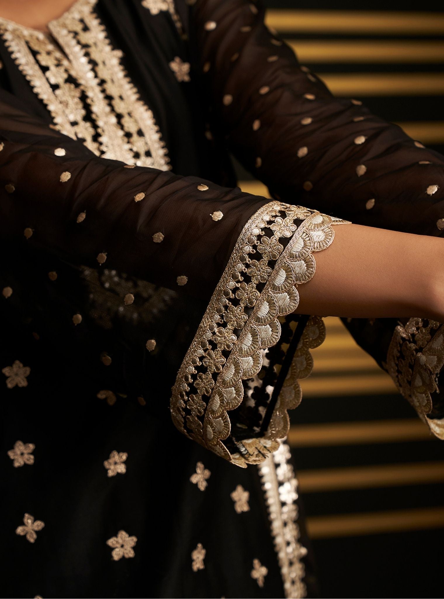 Sukoon Pima Satin Black Kurta Set