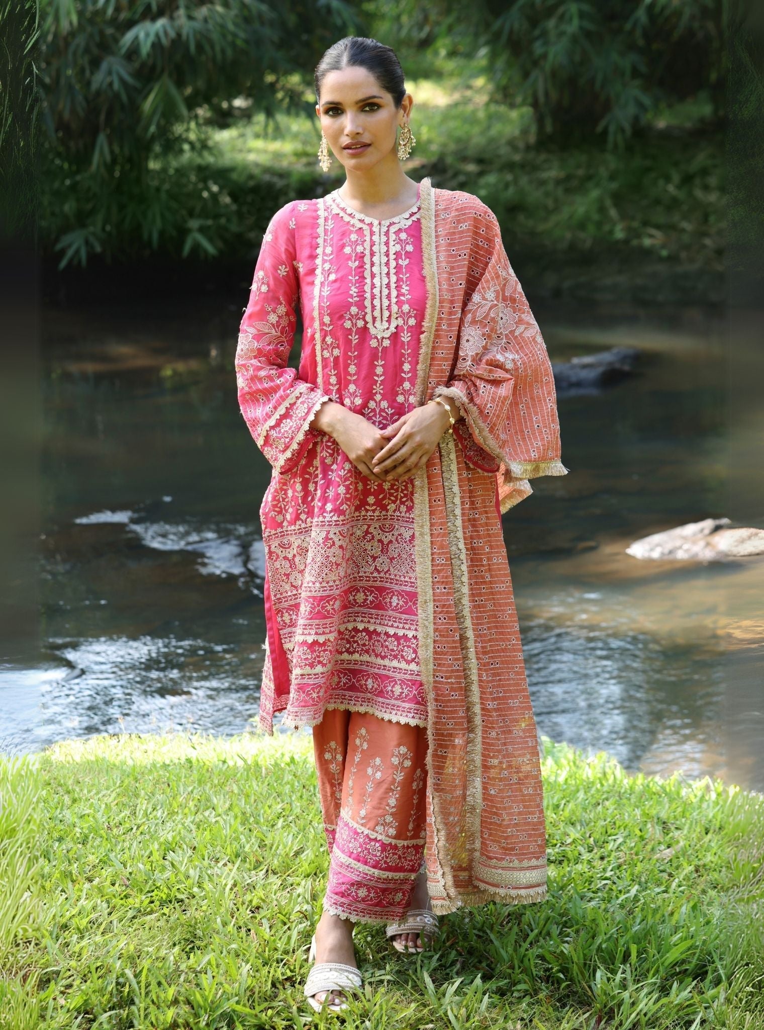 Kali Organza Fuschia Kurta Set