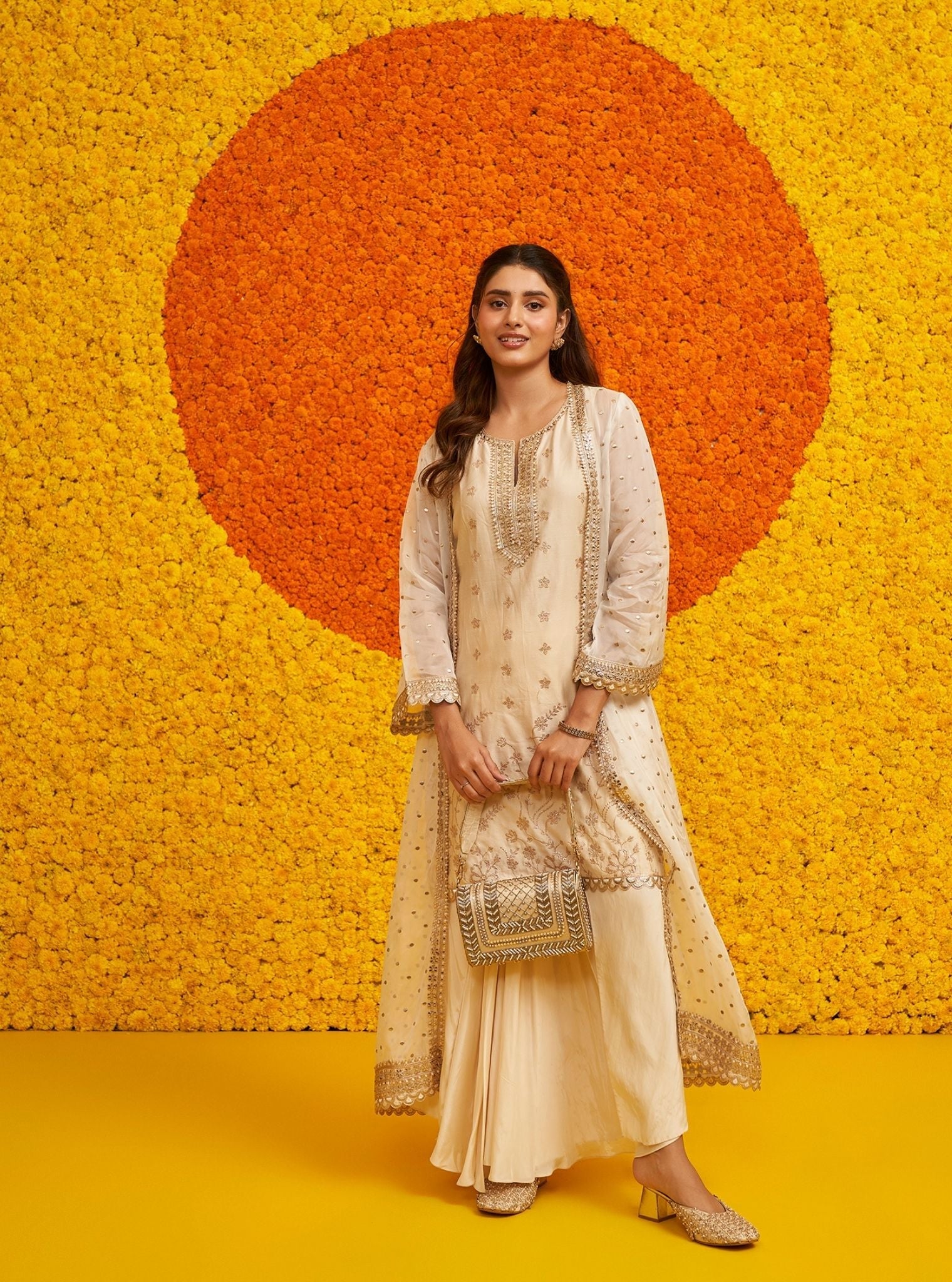 Sukoon Pima Satin Off White Kurta Set